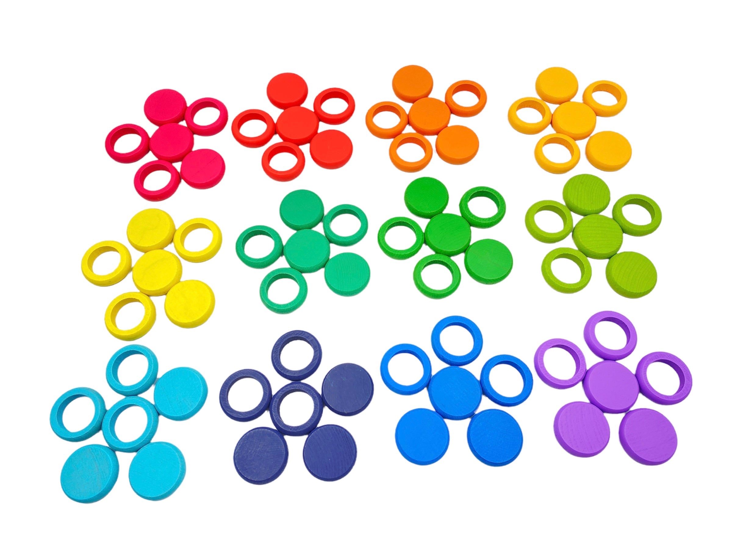 36 Pcs Wooden Coins And 36 Pcs Wooden Rings Set (total Of 72 Pcs)