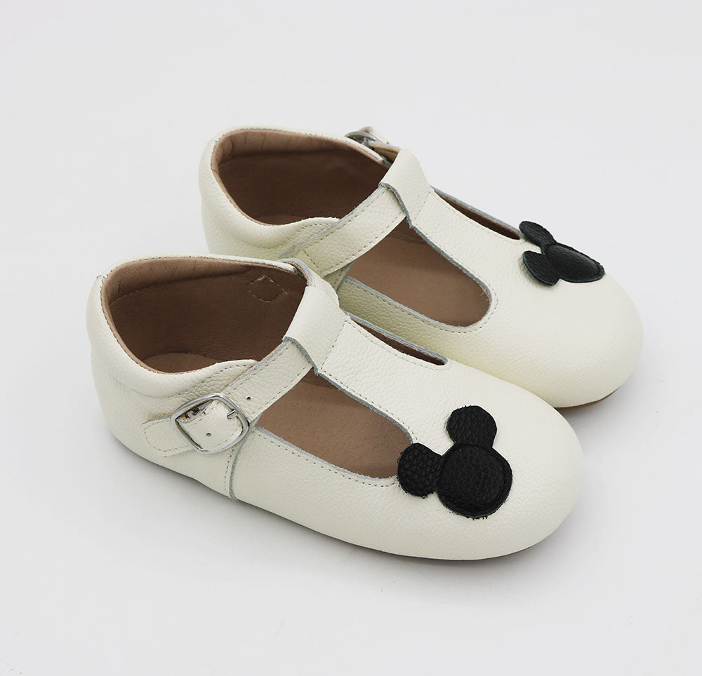 Off White T-straps (eggshell) - Black Ears