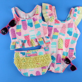 Rufflebutts Toddler Ice Cream Tankini With Roshambo Pink Glitter Sunglasses