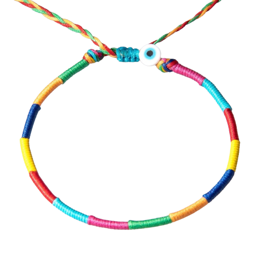 Rainbow Threaded Evil Eye Anklet