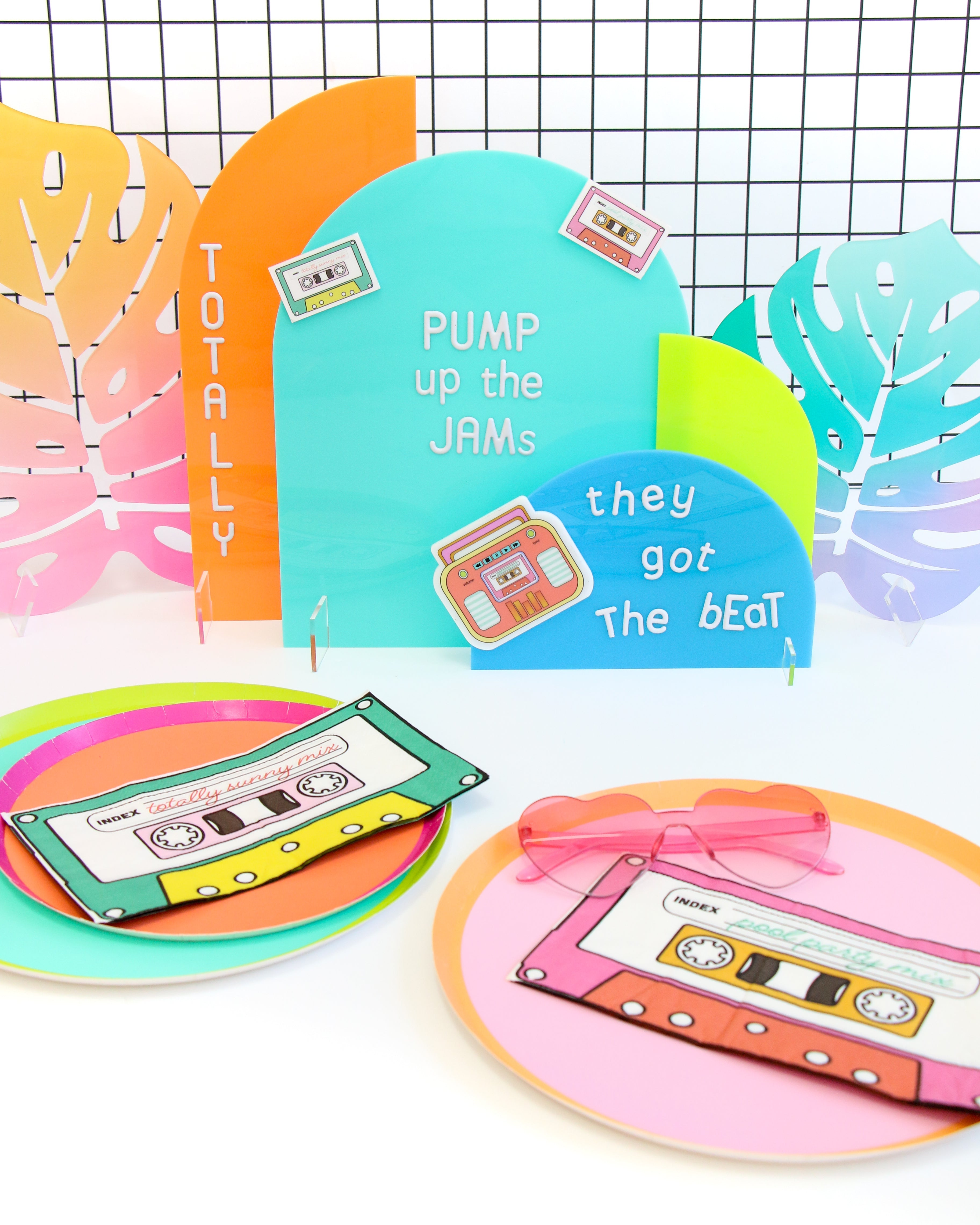 Turquoise, Orange, And Lime Acrylic Party Decor Stands