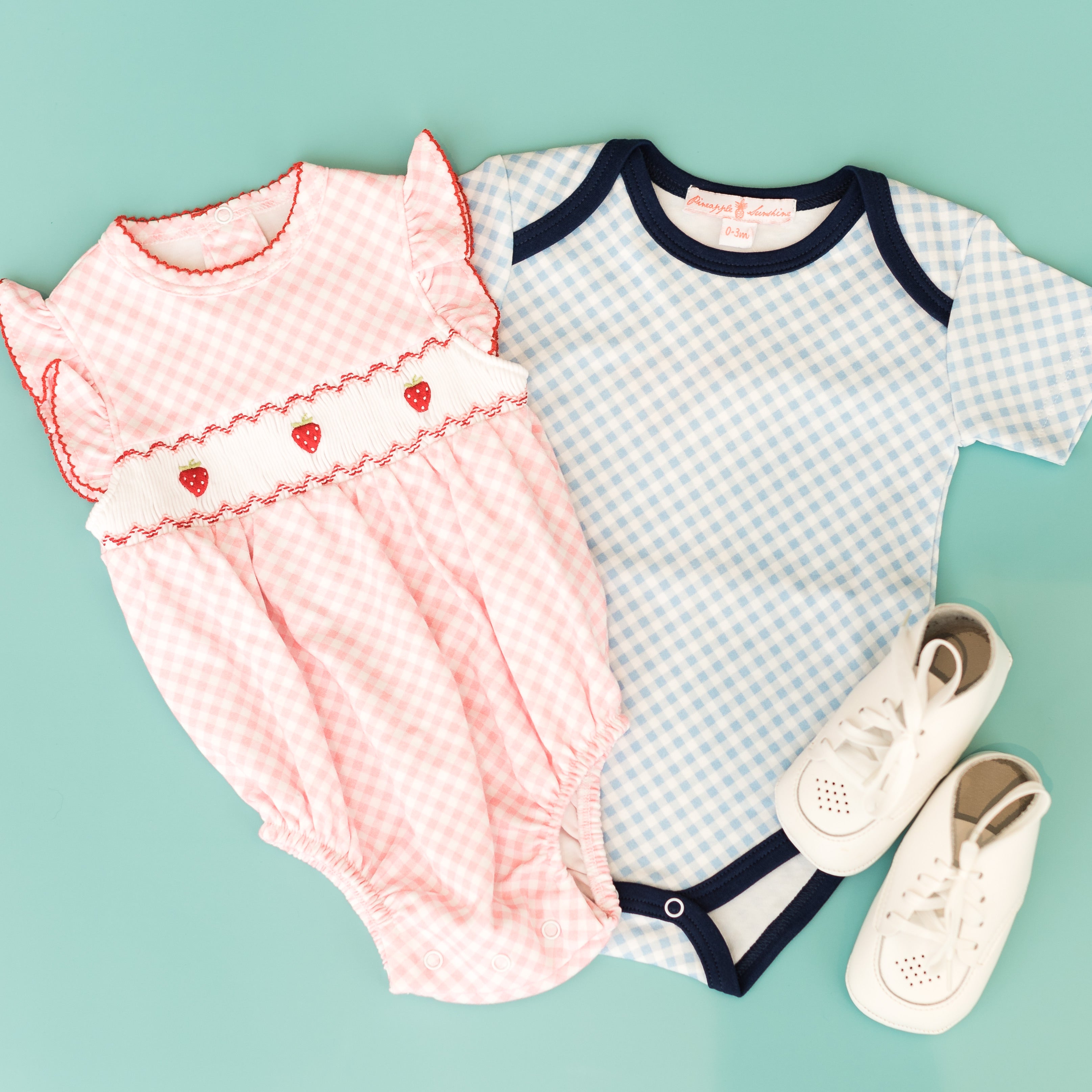 Blue Gingham Short Sleeve Onesie