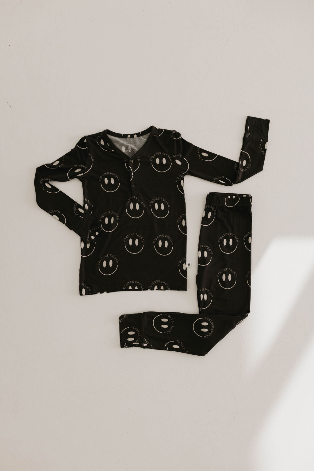 Bamboo Two Piece Pajamas | Charcoal & White Ff Smile