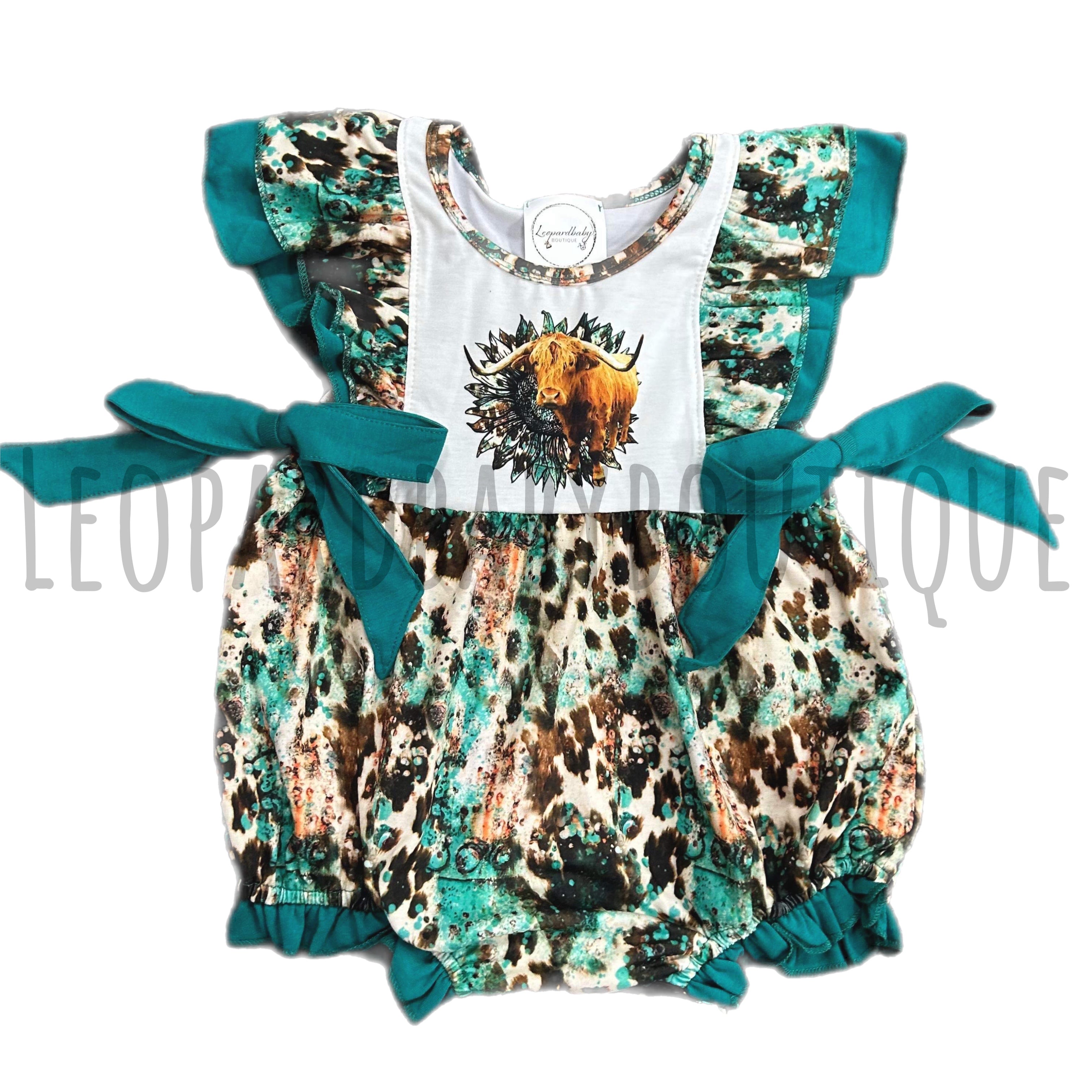 Turquoise Cow Romper