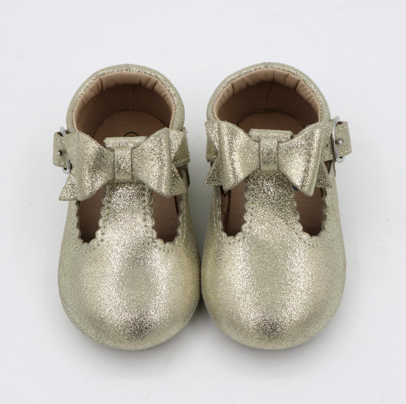 Bow T-straps - Gold Shimmer