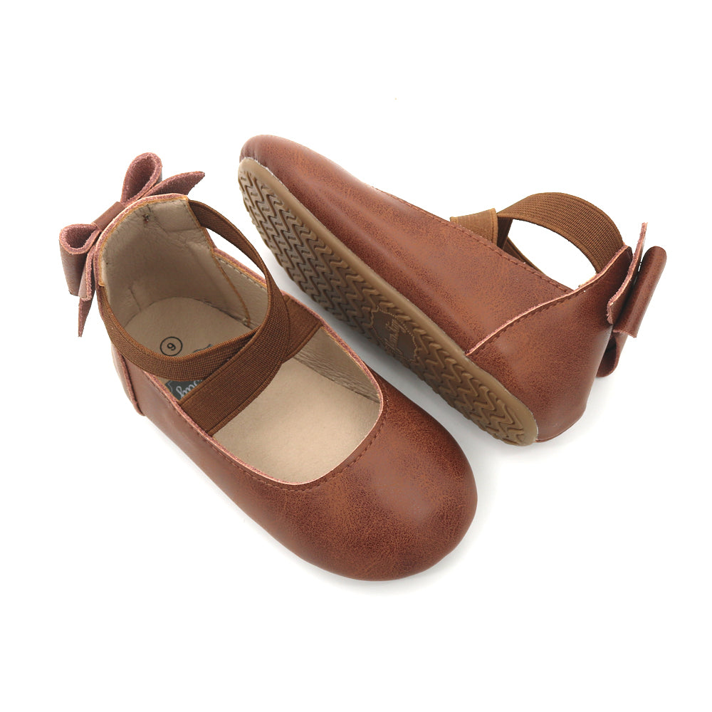 Bow Back Ballet Flats - Distressed Leather - Brown