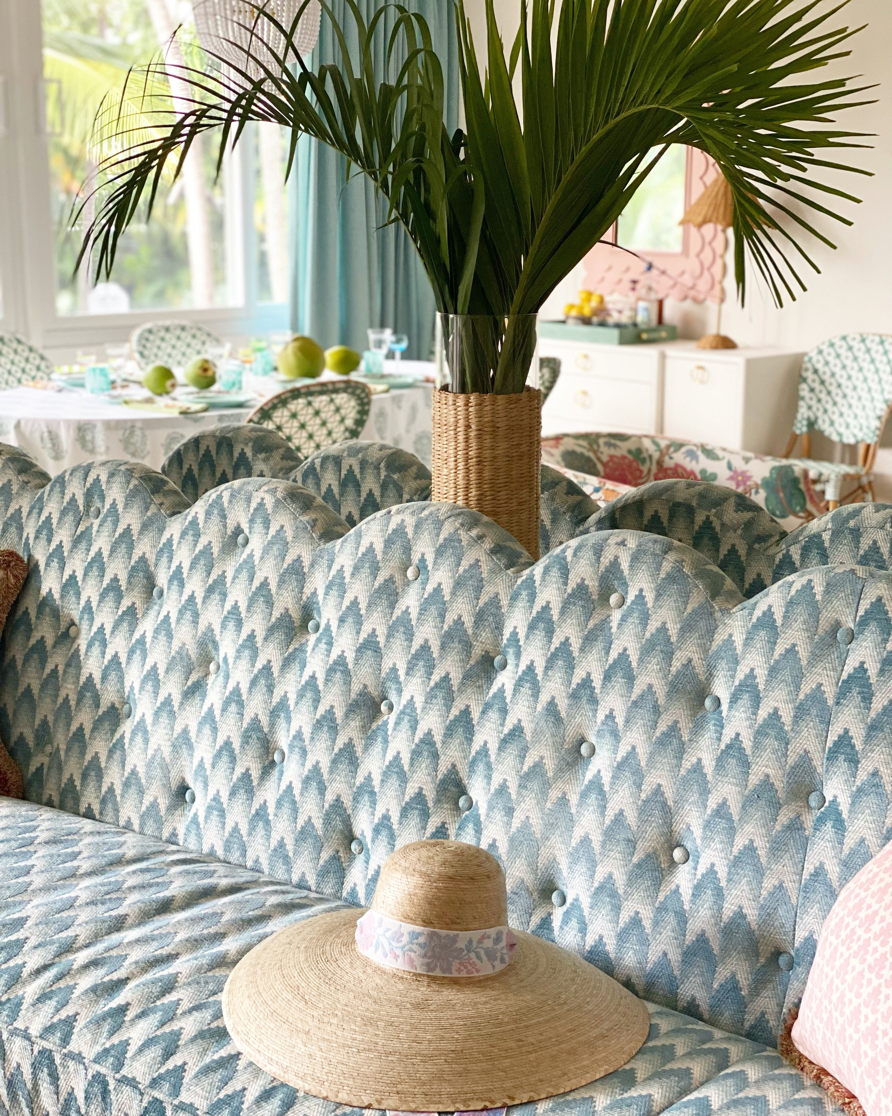 Daisy Sun Hat - Wide & Short Coral Grosgrain Ribbon