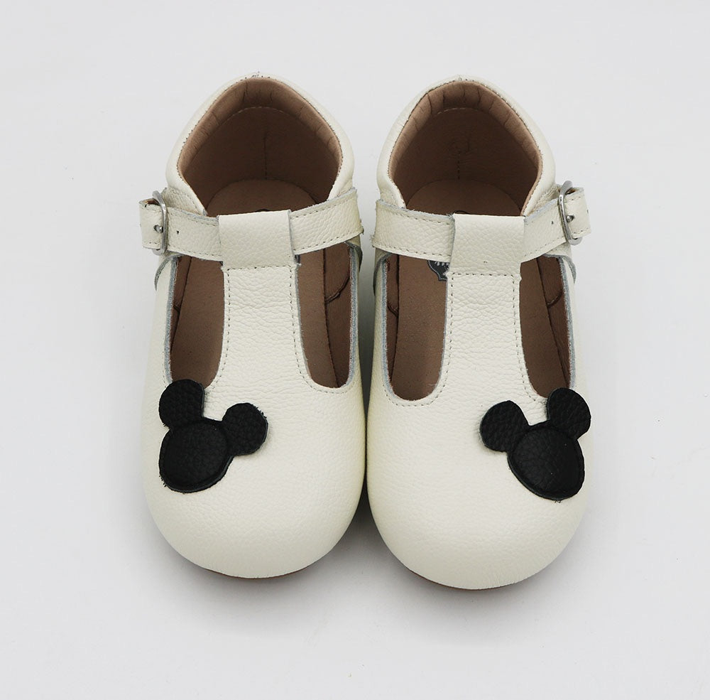 Off White T-straps (eggshell) - Black Ears