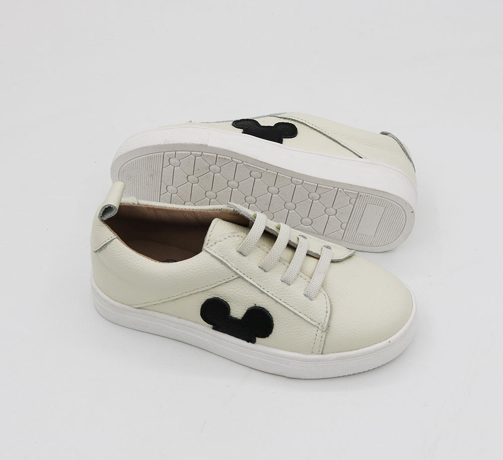 Off White (eggshell) Low Top Sneakers - Black Ears