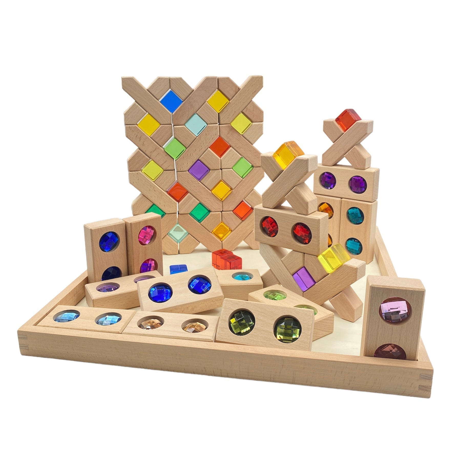 54 Pcs Combination Set With X-shape And Rectangular Gemmed Blocks And Lucite Cubes