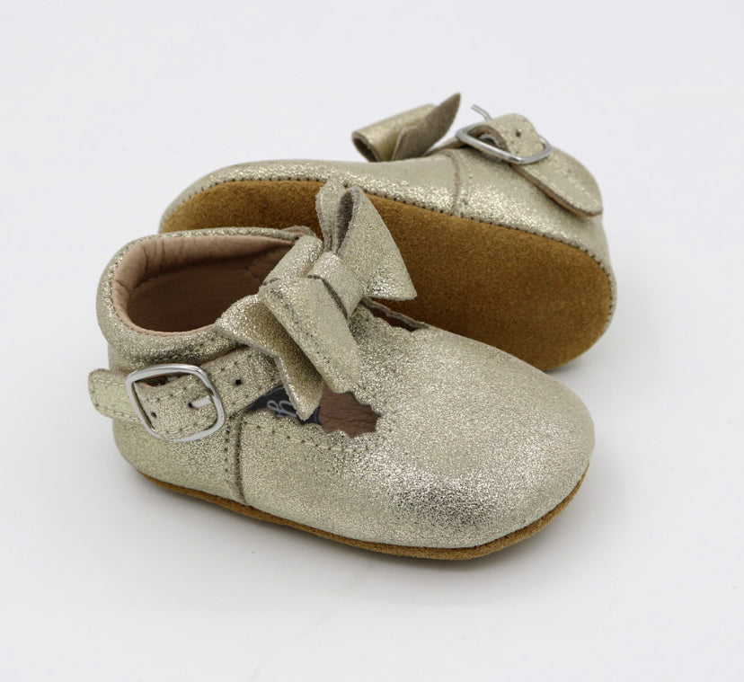 Bow T-straps - Gold Shimmer