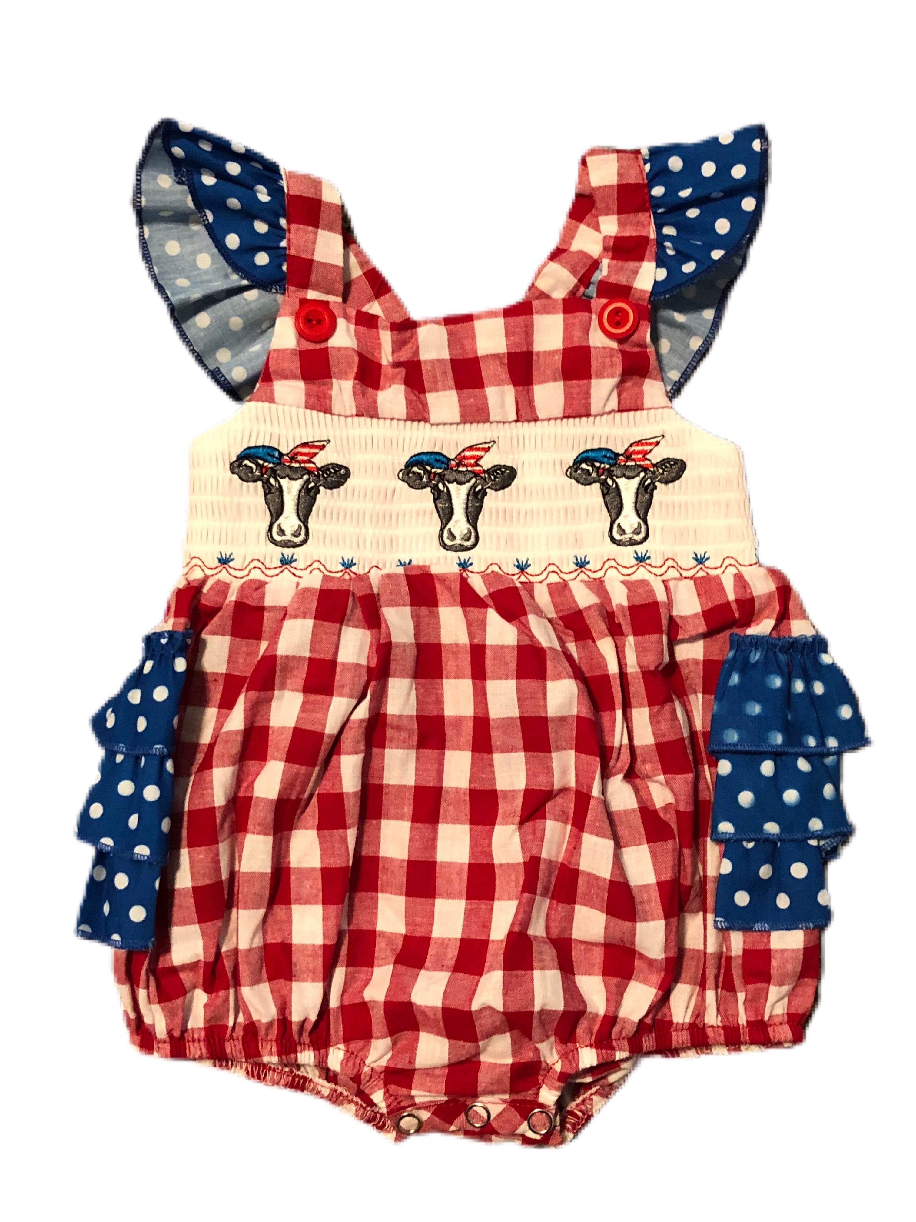 Smocked Cow Usa Romper