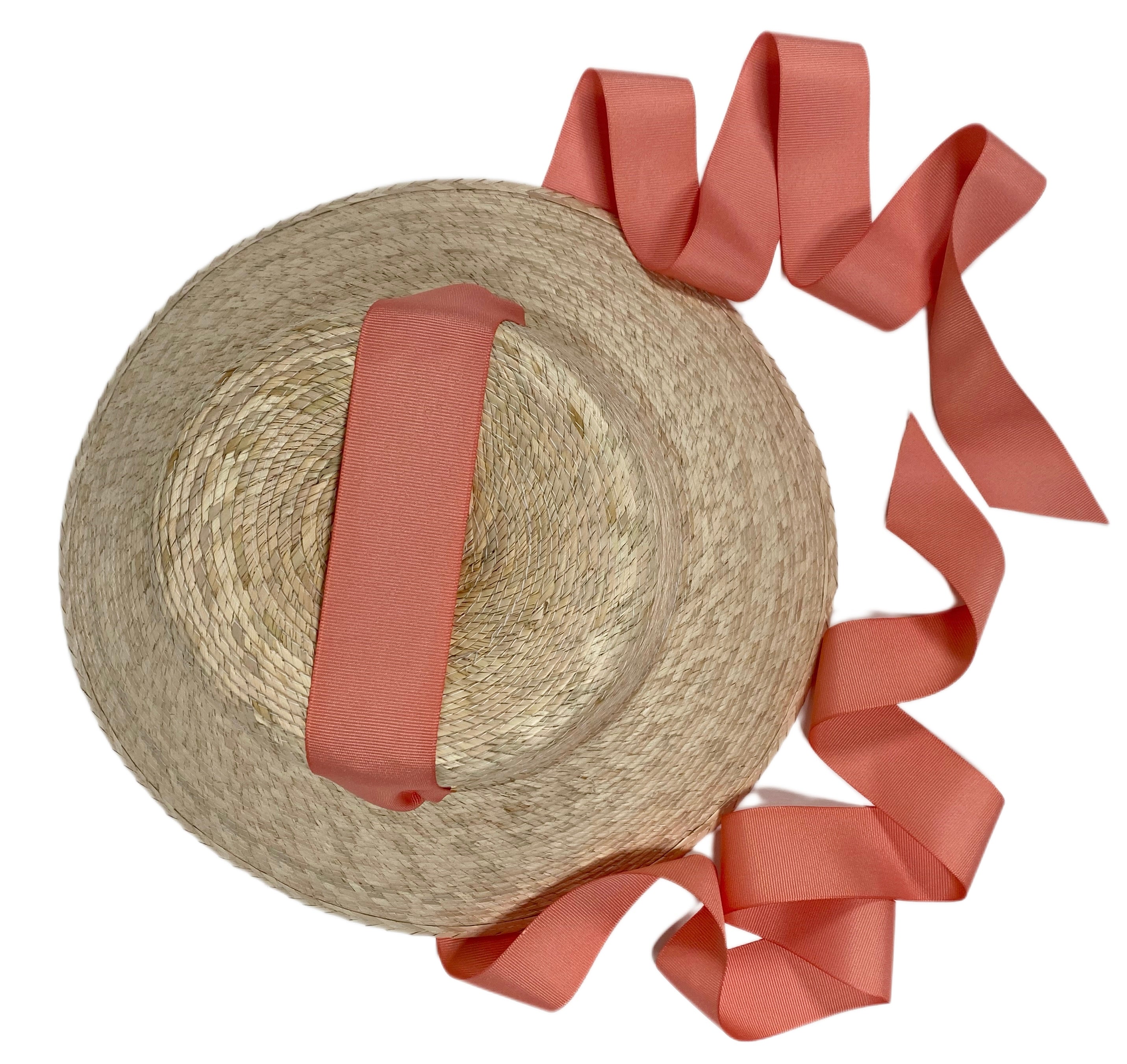 Palmetto Little Girl’s Hat - Long Coral Grosgrain Ribbon
