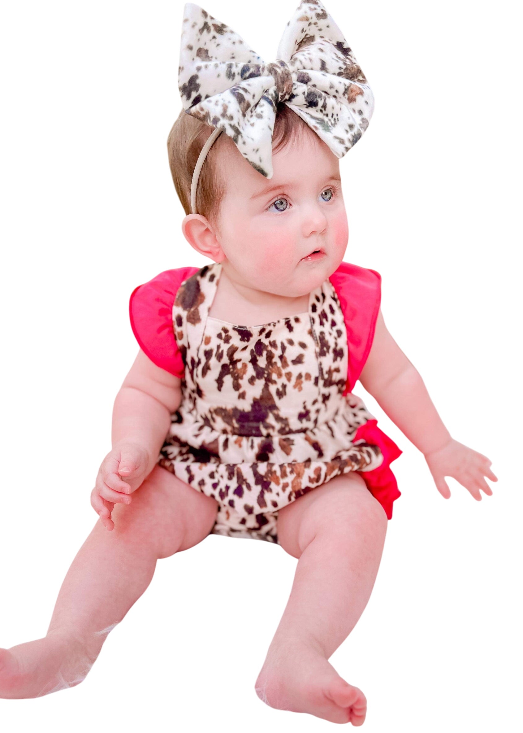 Brown Cow & Pink Ruffle Romper