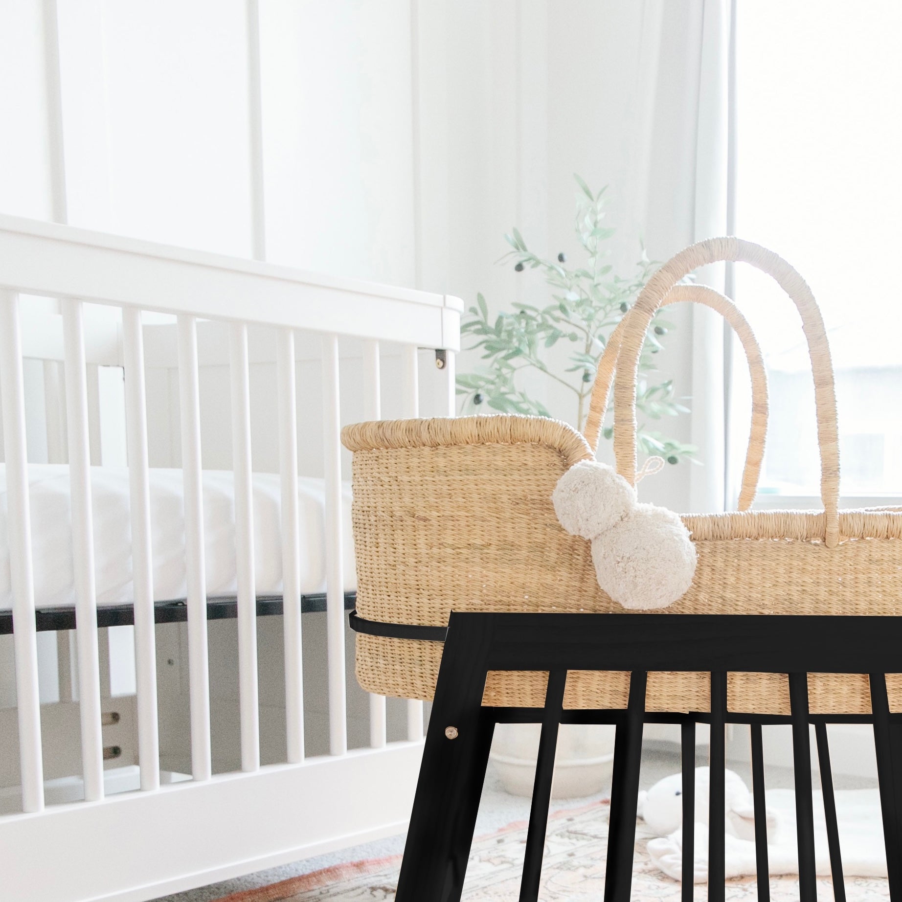Modern Rocking Moses Bassinet Stand with Brake black