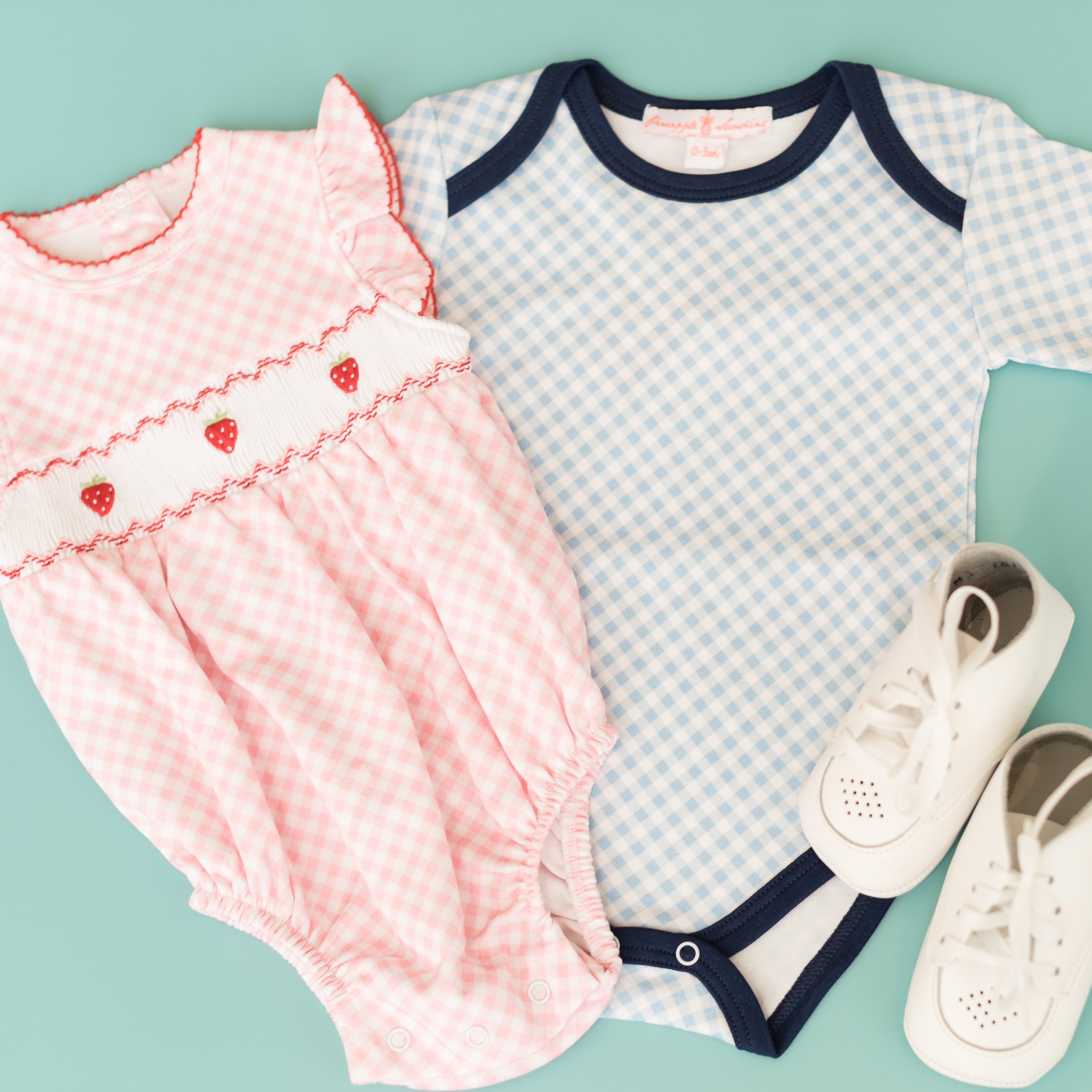 Blue Gingham Short Sleeve Onesie