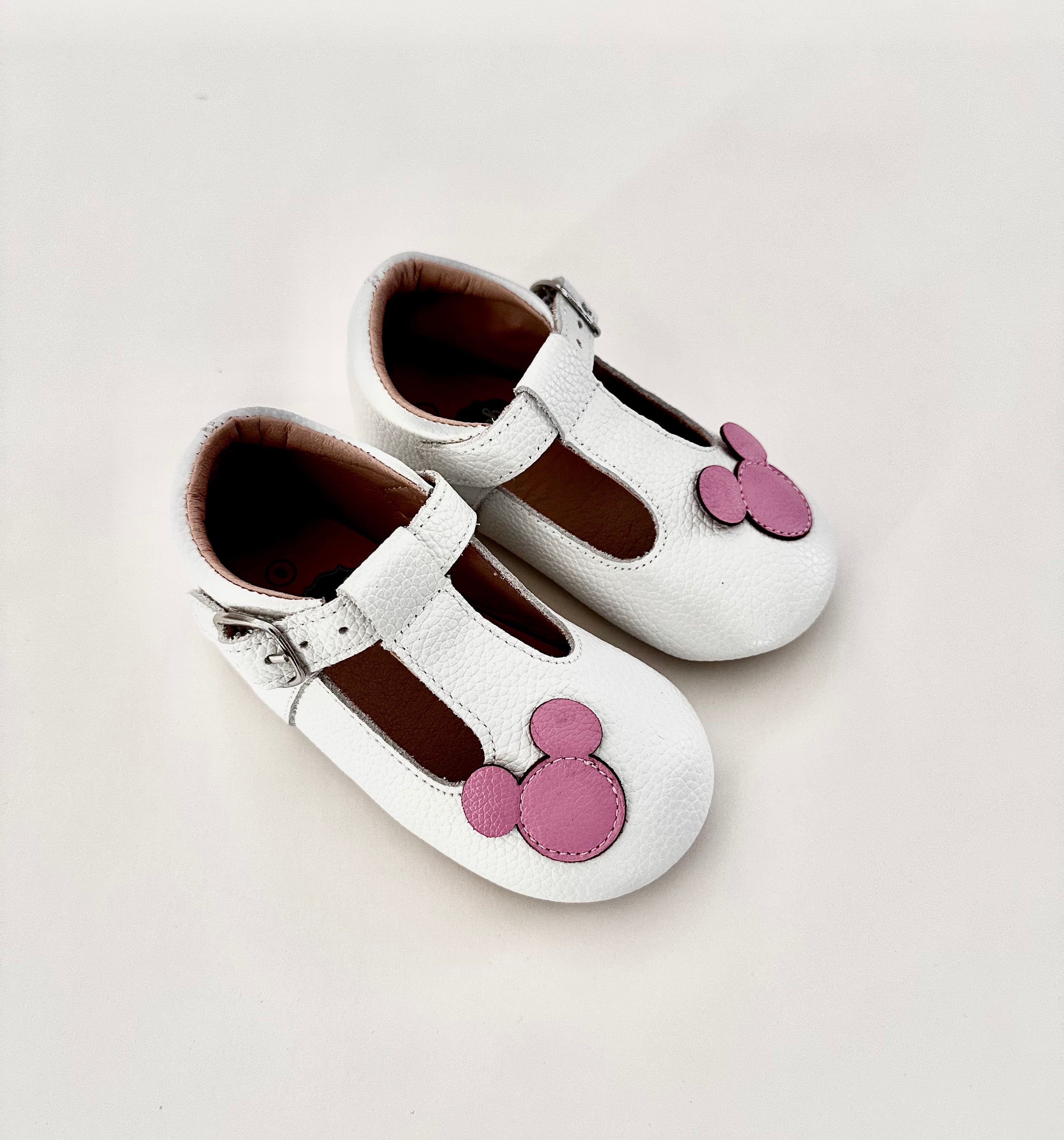 White T-straps - Pink Ears