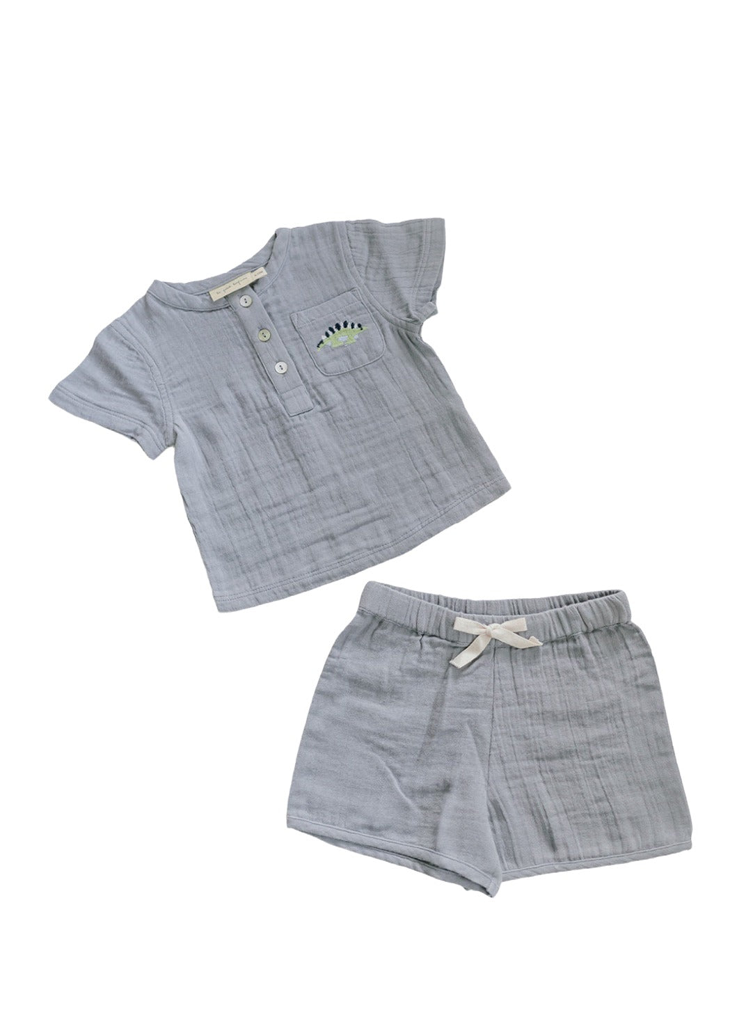 Cayden | Organic Muslin Petit Dino Set | Fog