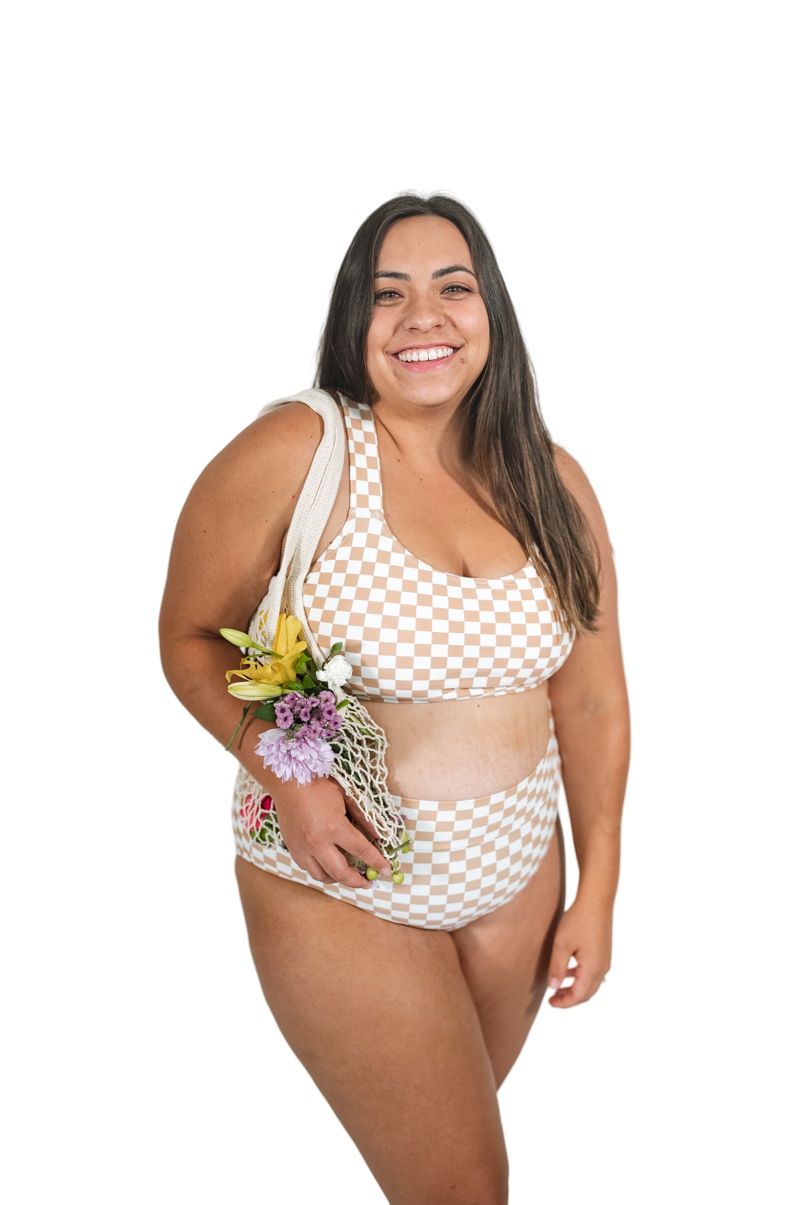 Women's Basic Bikini | Tan Checkered