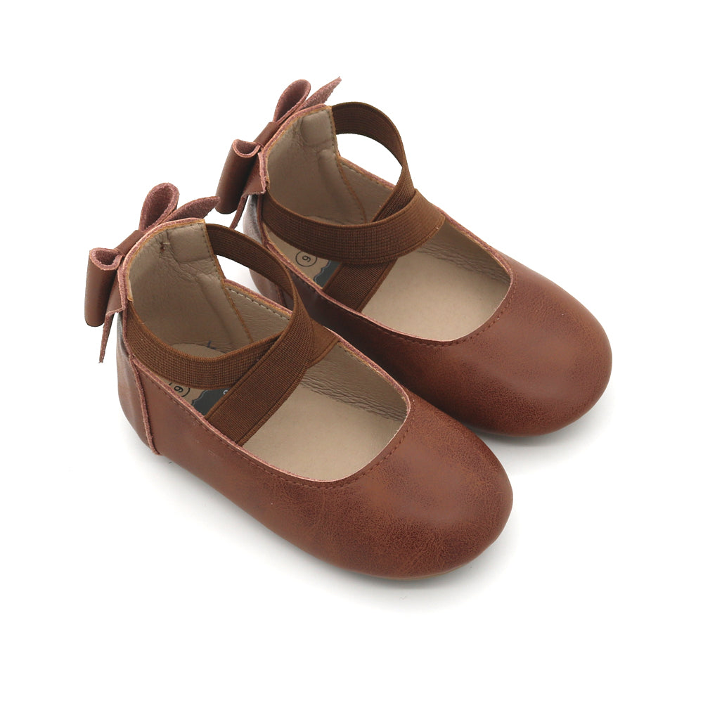 Bow Back Ballet Flats - Distressed Leather - Brown