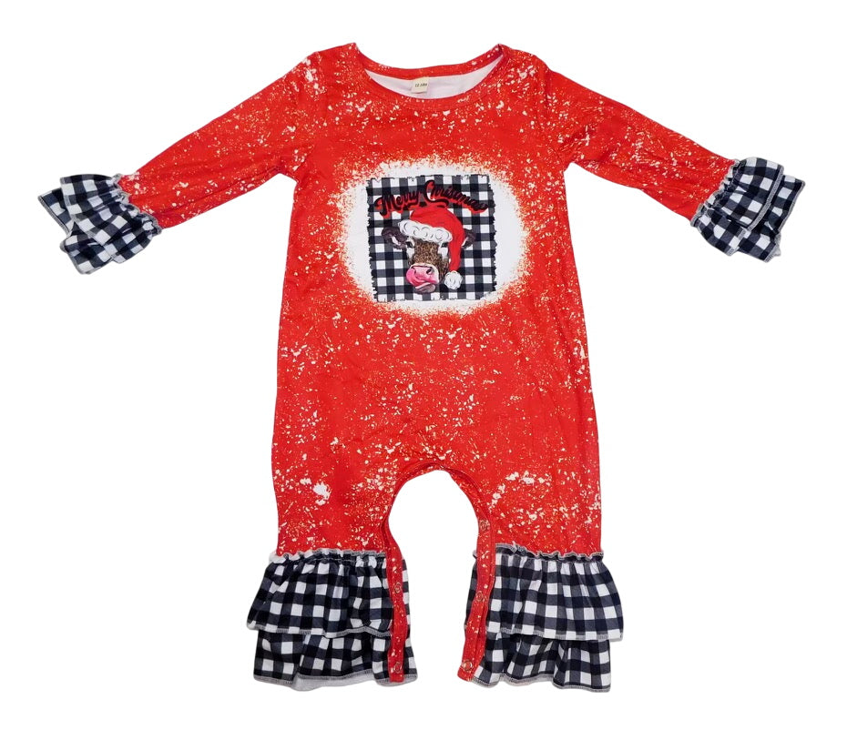 Bleached Merry Christmas Leopard Cow Romper