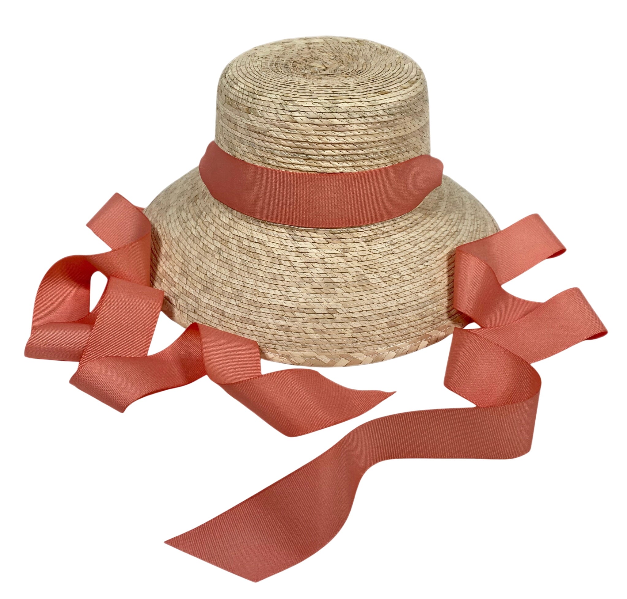 Palmetto Little Girl’s Hat - Long Coral Grosgrain Ribbon