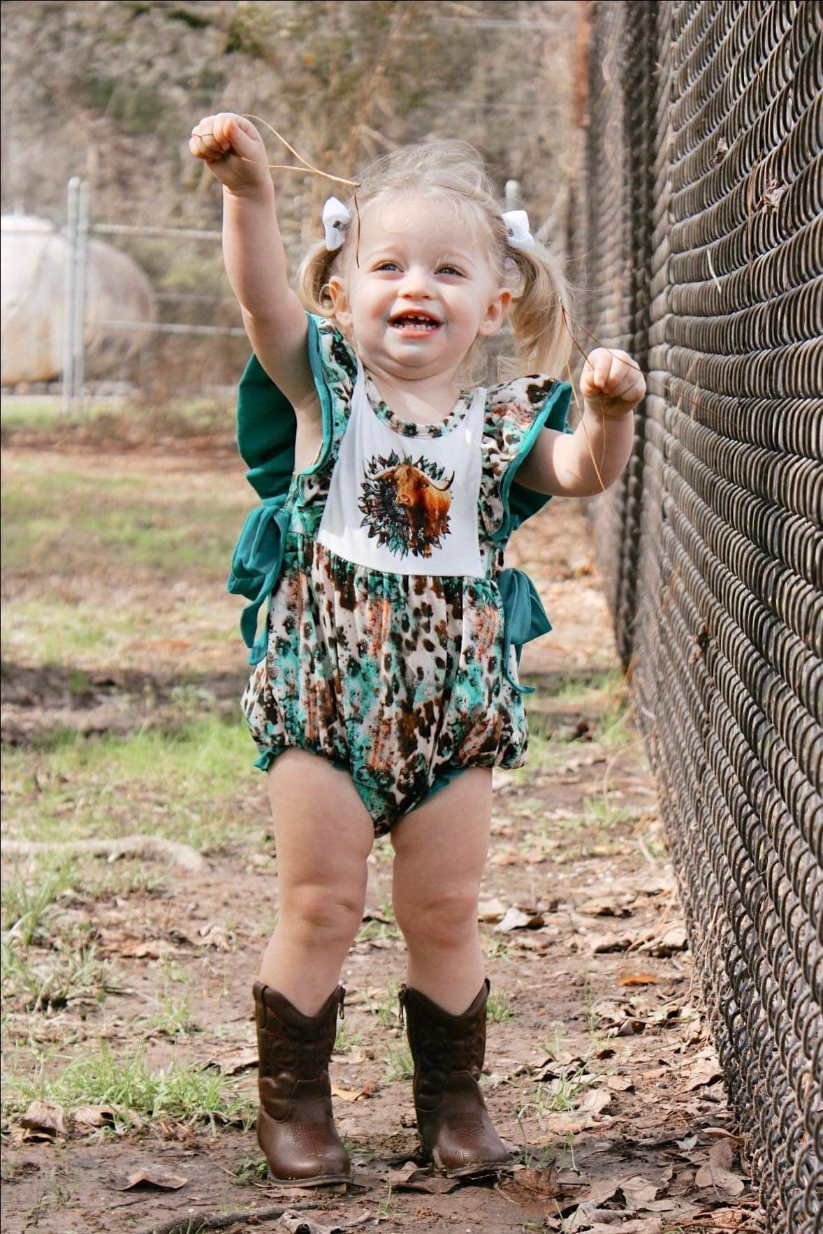 Turquoise Cow Romper