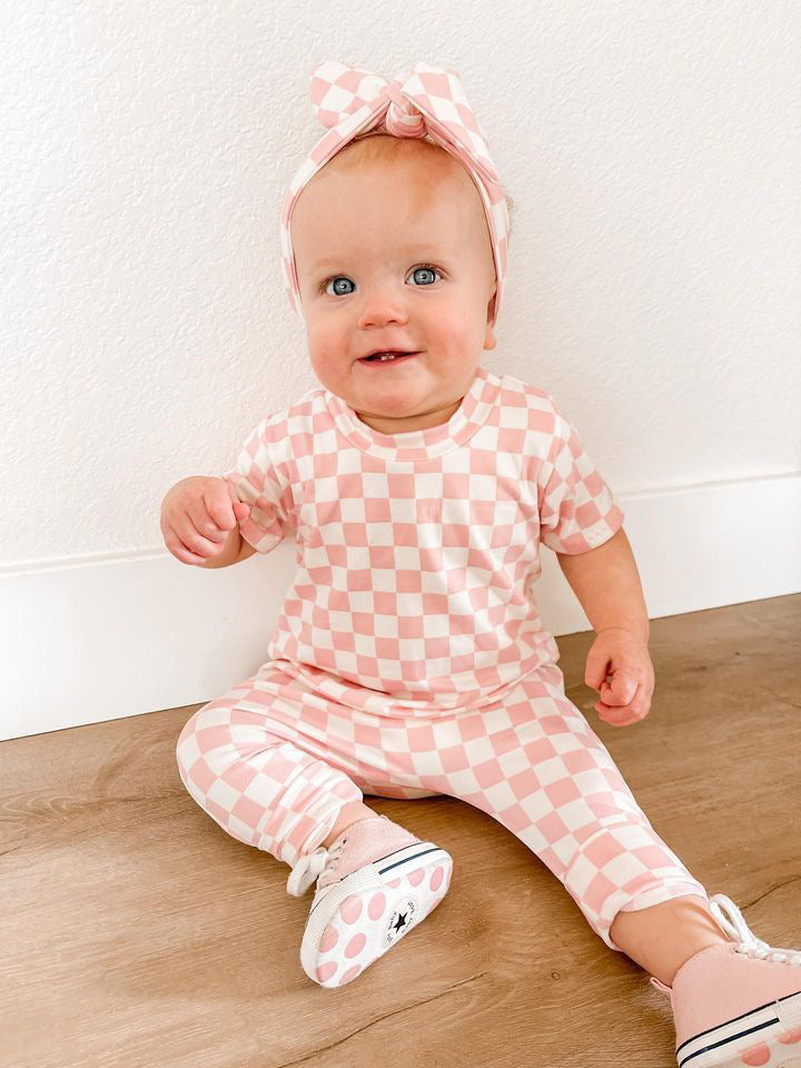 Pink Retro Checkered Harem Romper