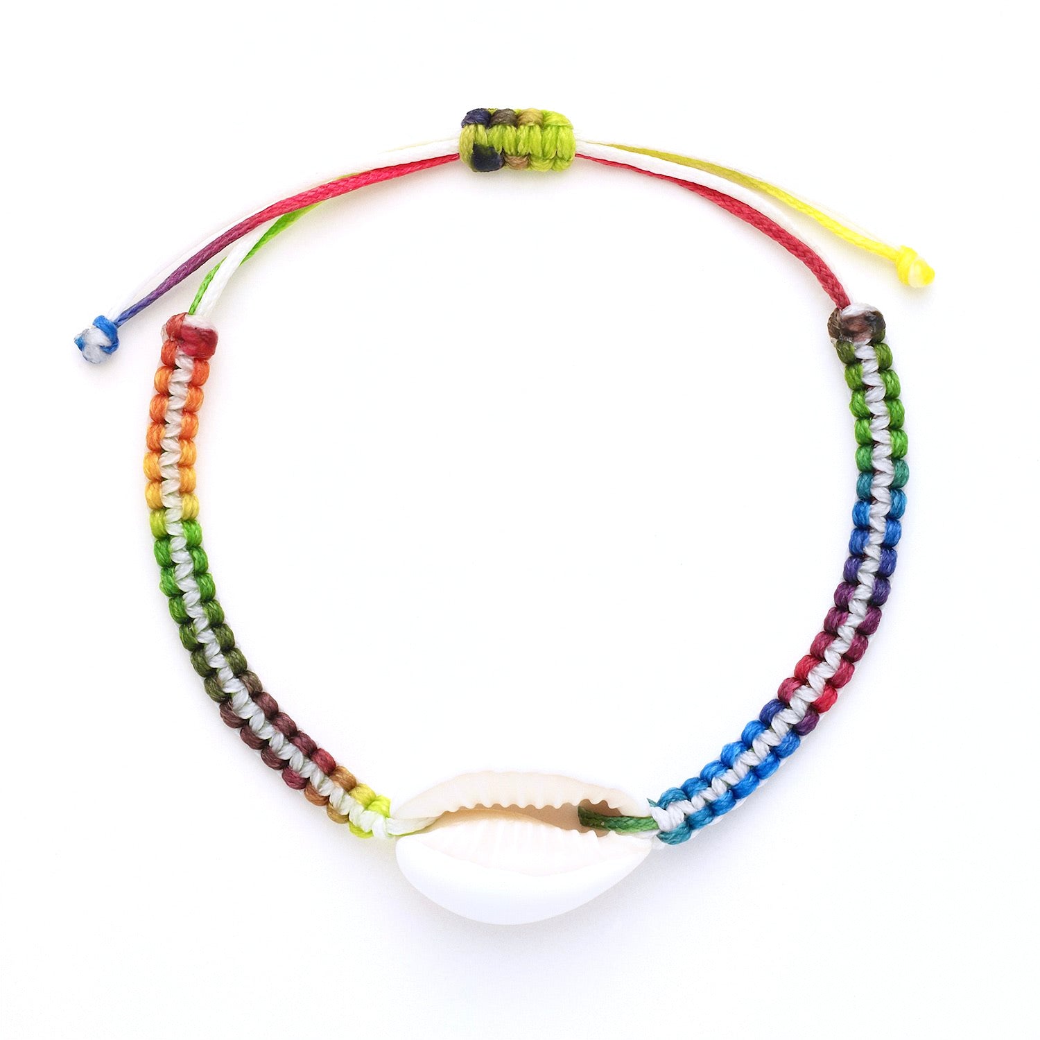 White Stripe Rainbow Cowrie Shell Bracelet