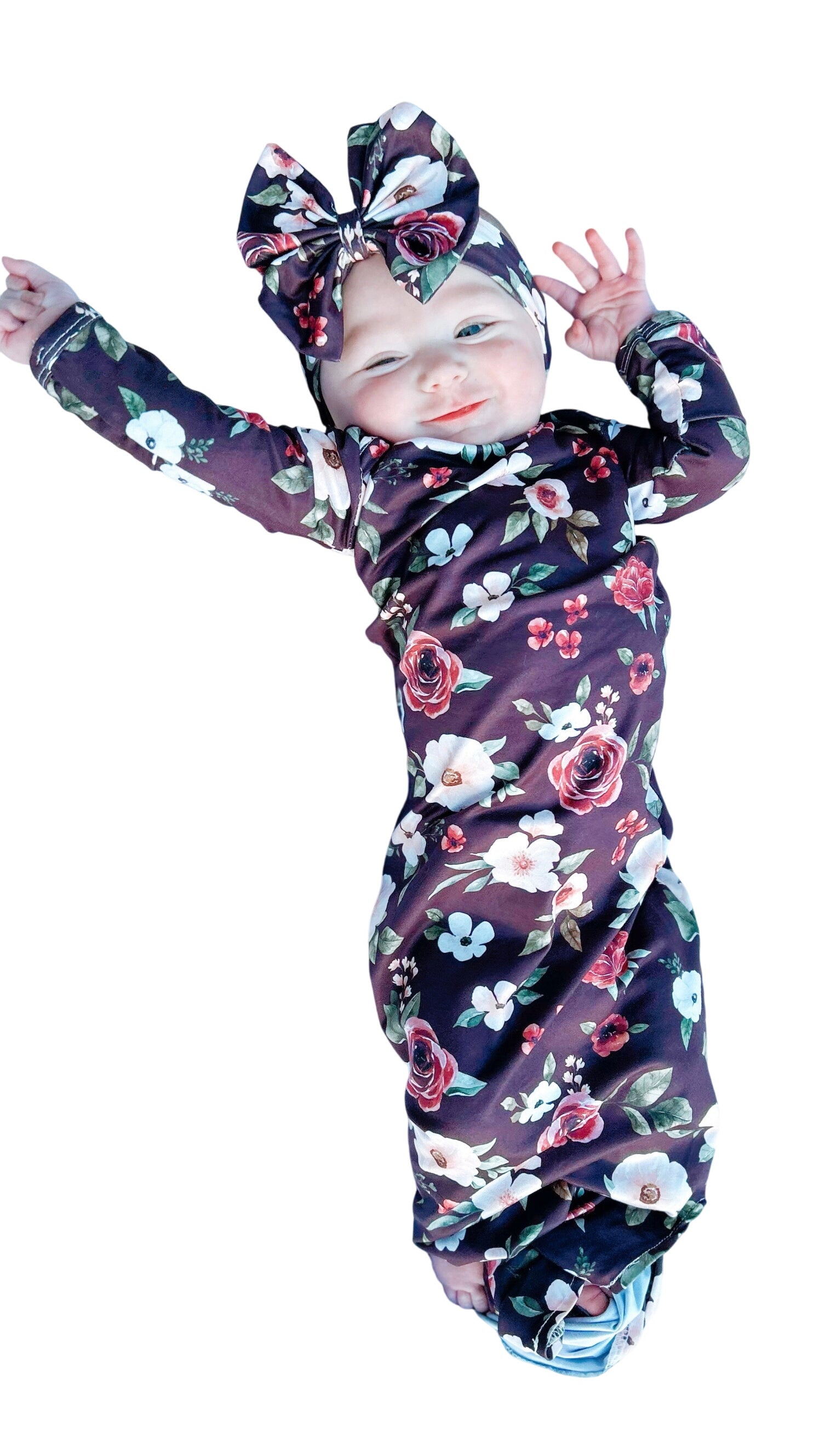 Maroon Floral Gown And Headband Set