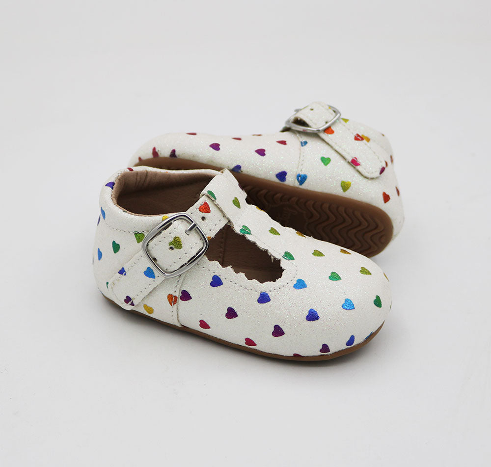 T-straps - White - Multicolor Hearts