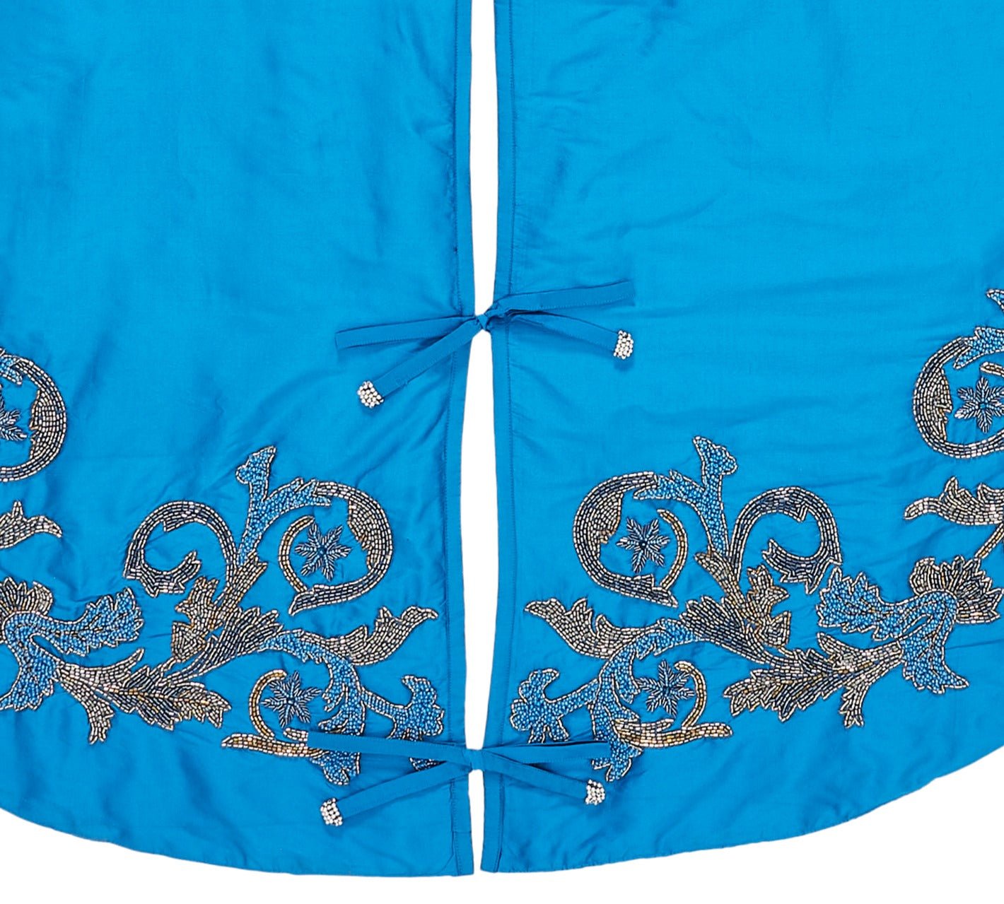 Hand Beaded Imperial Blue Silk Christmas Tree Skirt Blue 60" / 72"