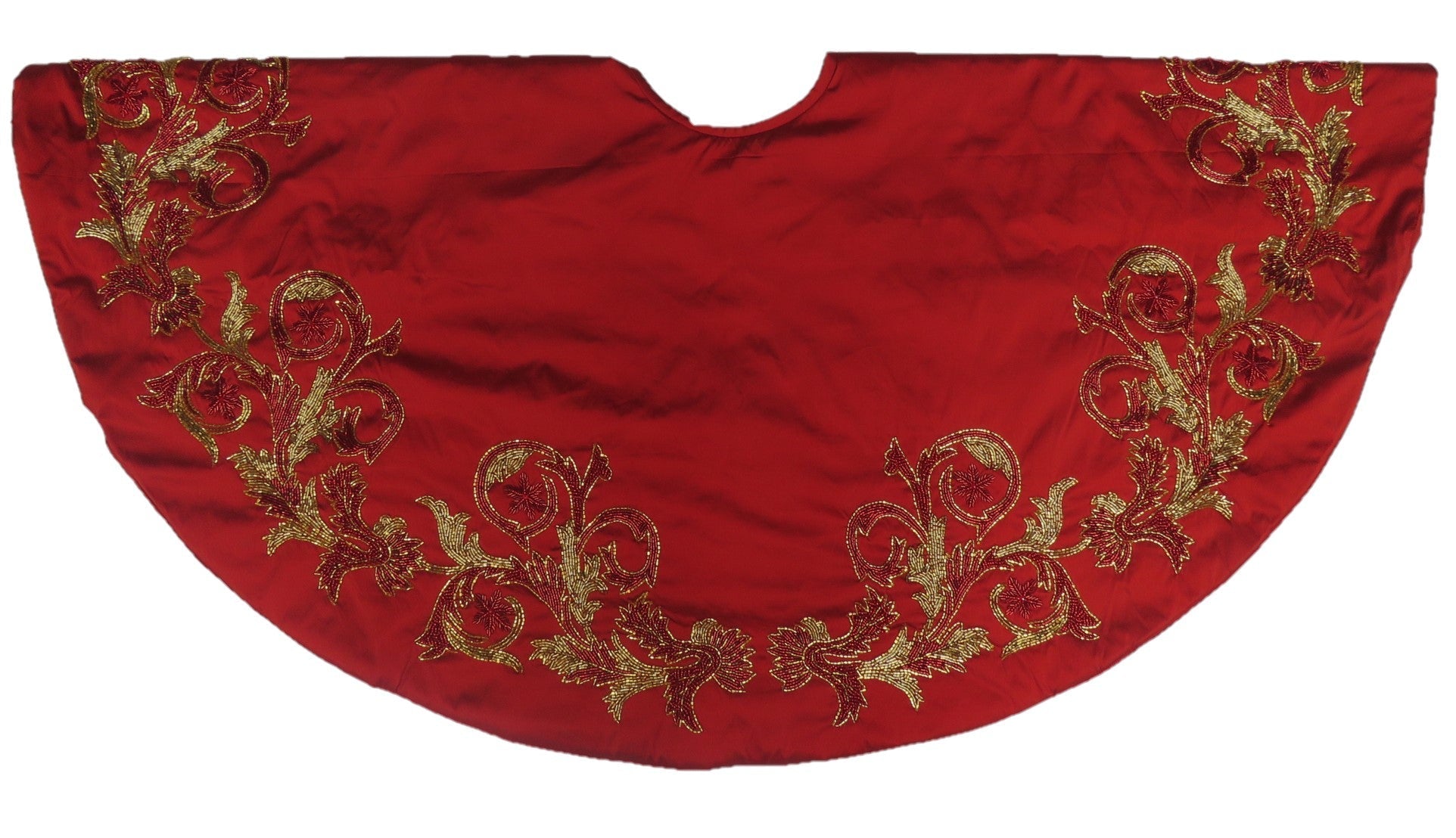 Imperial Design Hand Beaded Red Christmas Tree Skirt Red 60"