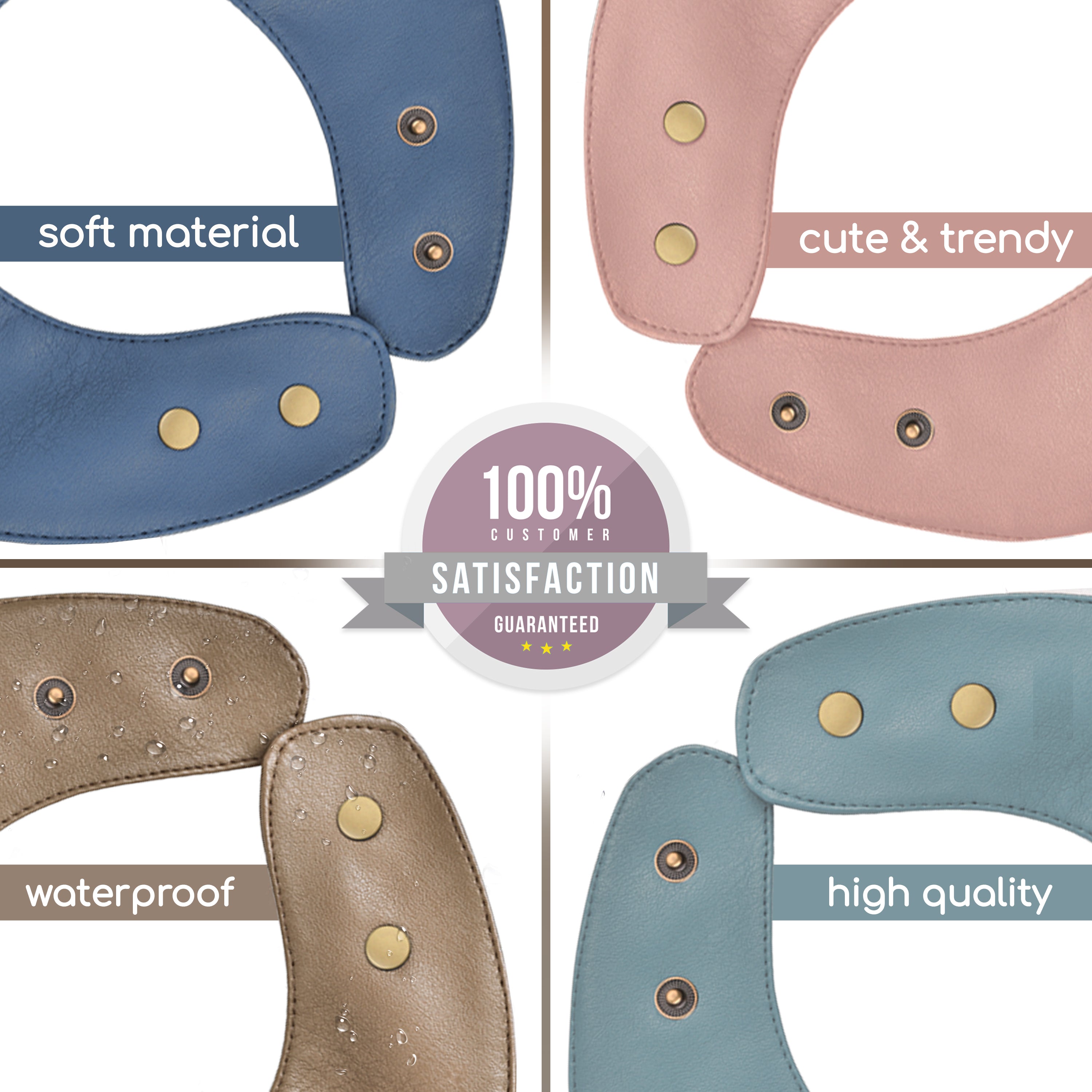 Trendsetter- Set Of Soft Vegan Leather Easy Clean Bibs 12-24 Months By Bleu La La
