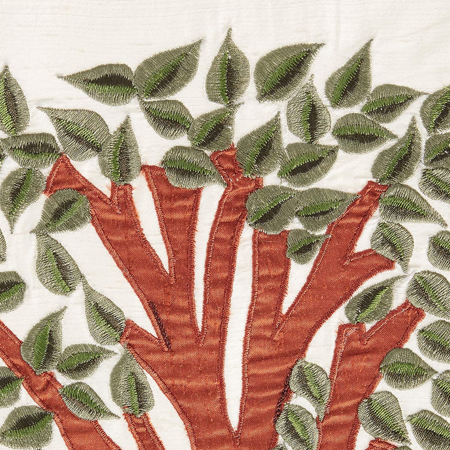 Handmade Ivory Silk Table Runner Tree Of Life Embroidery And Hand Beading - 18x72"