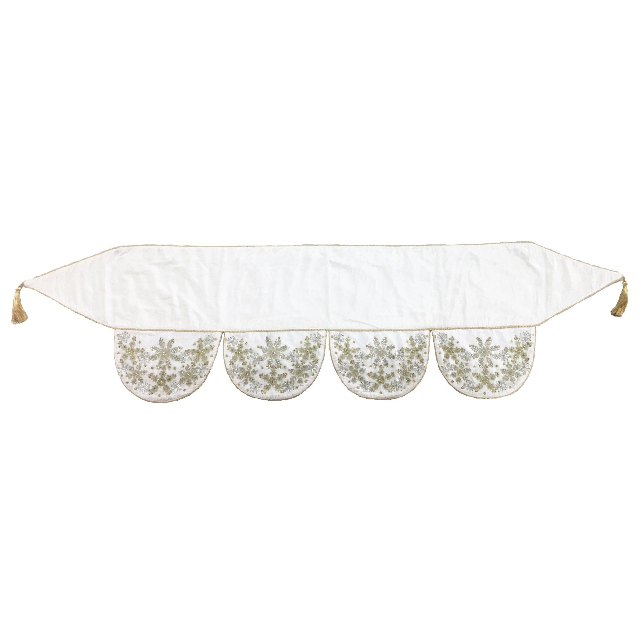 Ivory Velvet Mantel Scarf Hand Beading And Crewel Embroidery - 72"