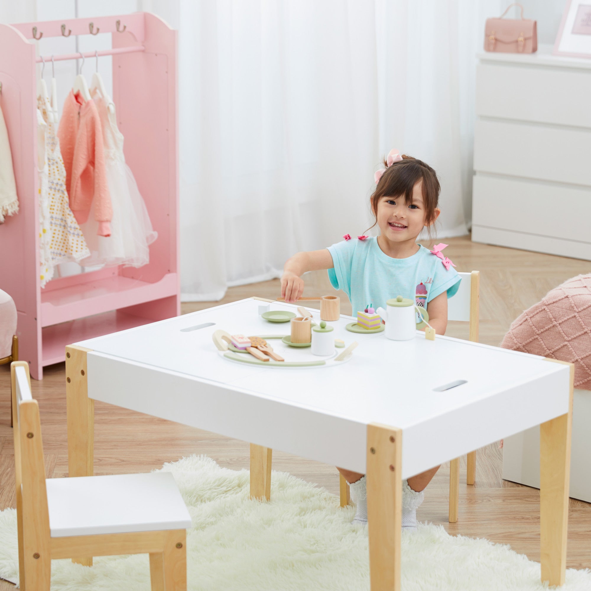 Fantasy Fields 3 Piece Play Table And Chairs Set With Storage And 2-way Chalkboard Table Top, White