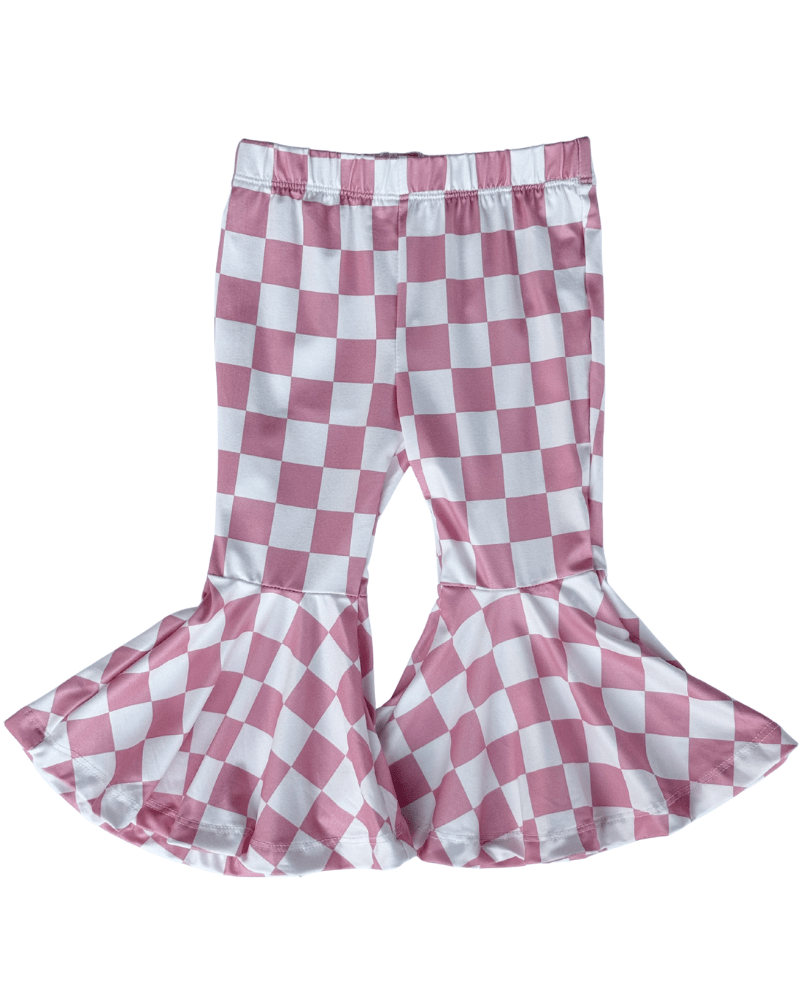 Keely Exaggerated Bell Bottoms - Pink Check