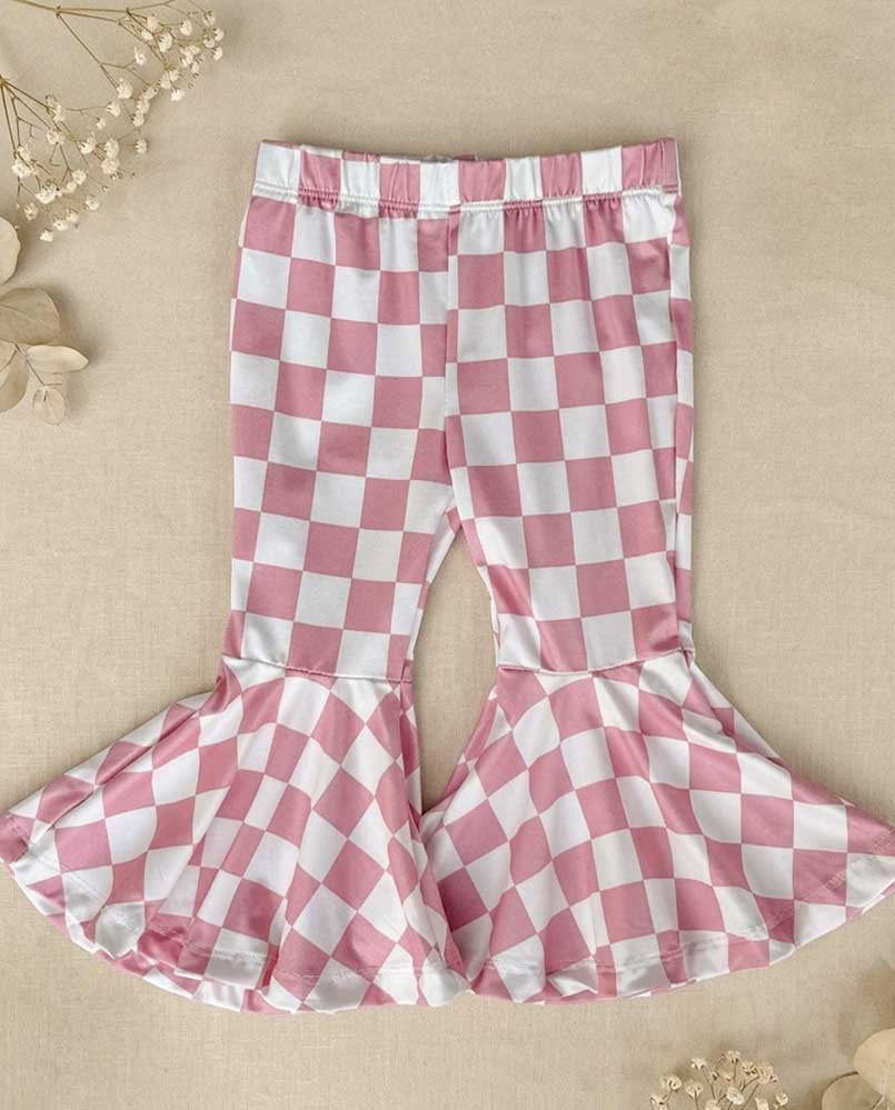Keely Exaggerated Bell Bottoms - Pink Check