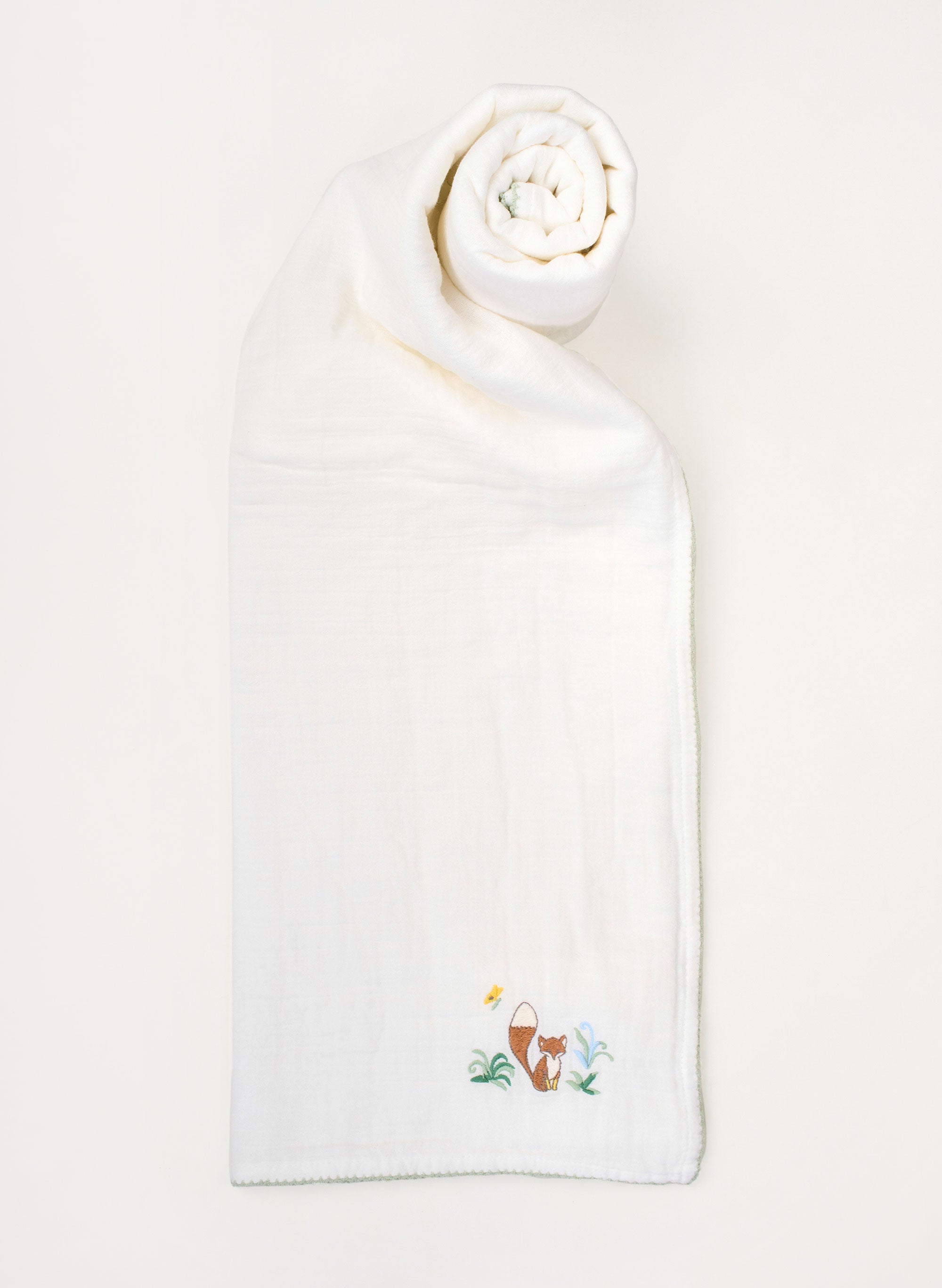 Fox Embroidered Shawl Blanket
