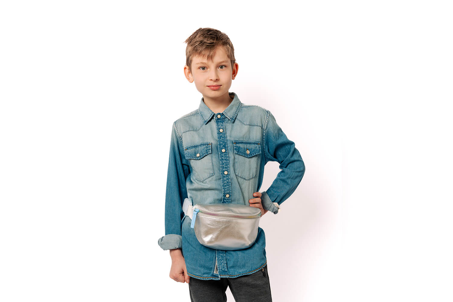 Kids Belt Bag - Silver Canvas