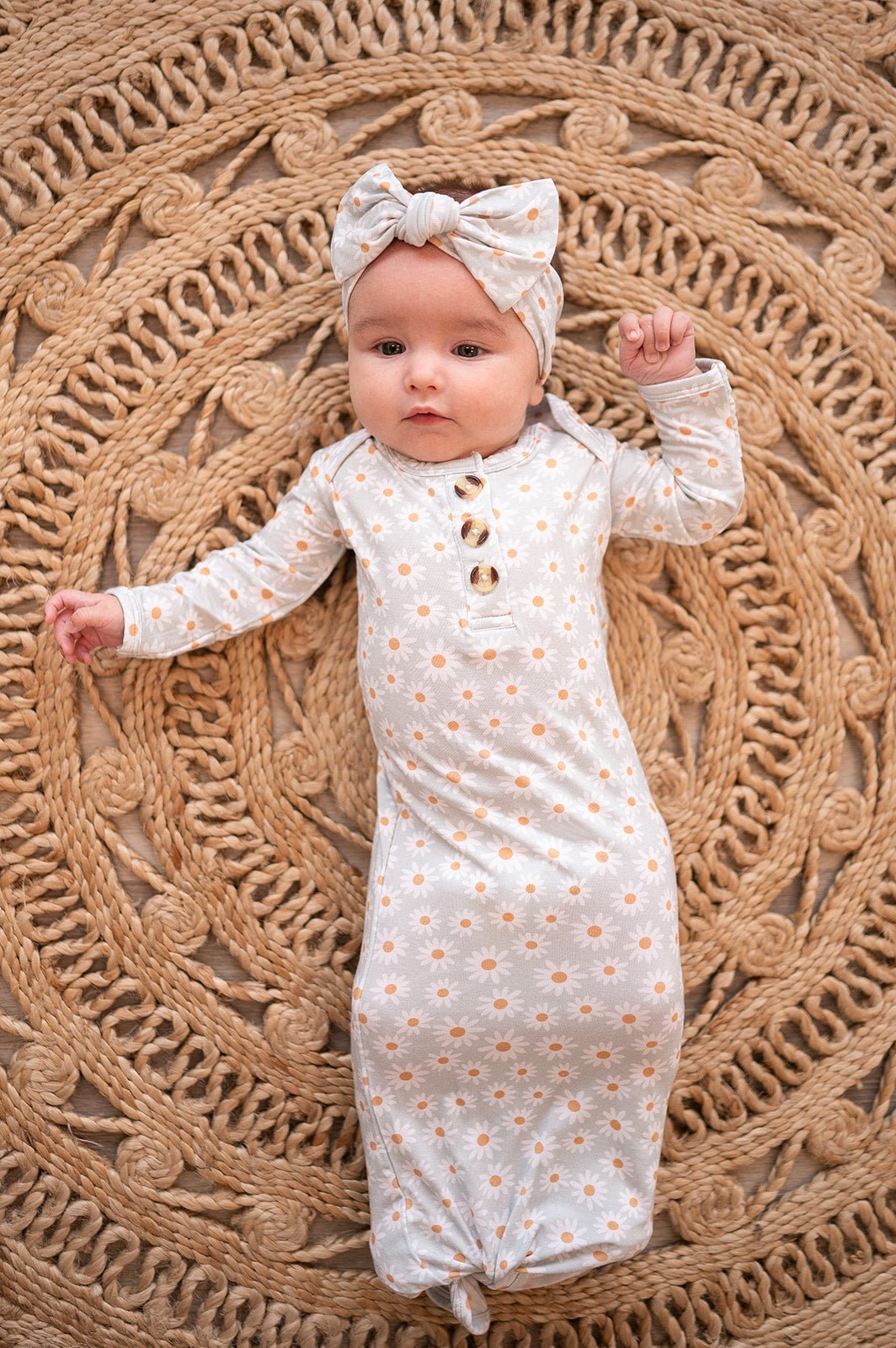 Knotted Baby Gown - Blue Daisy