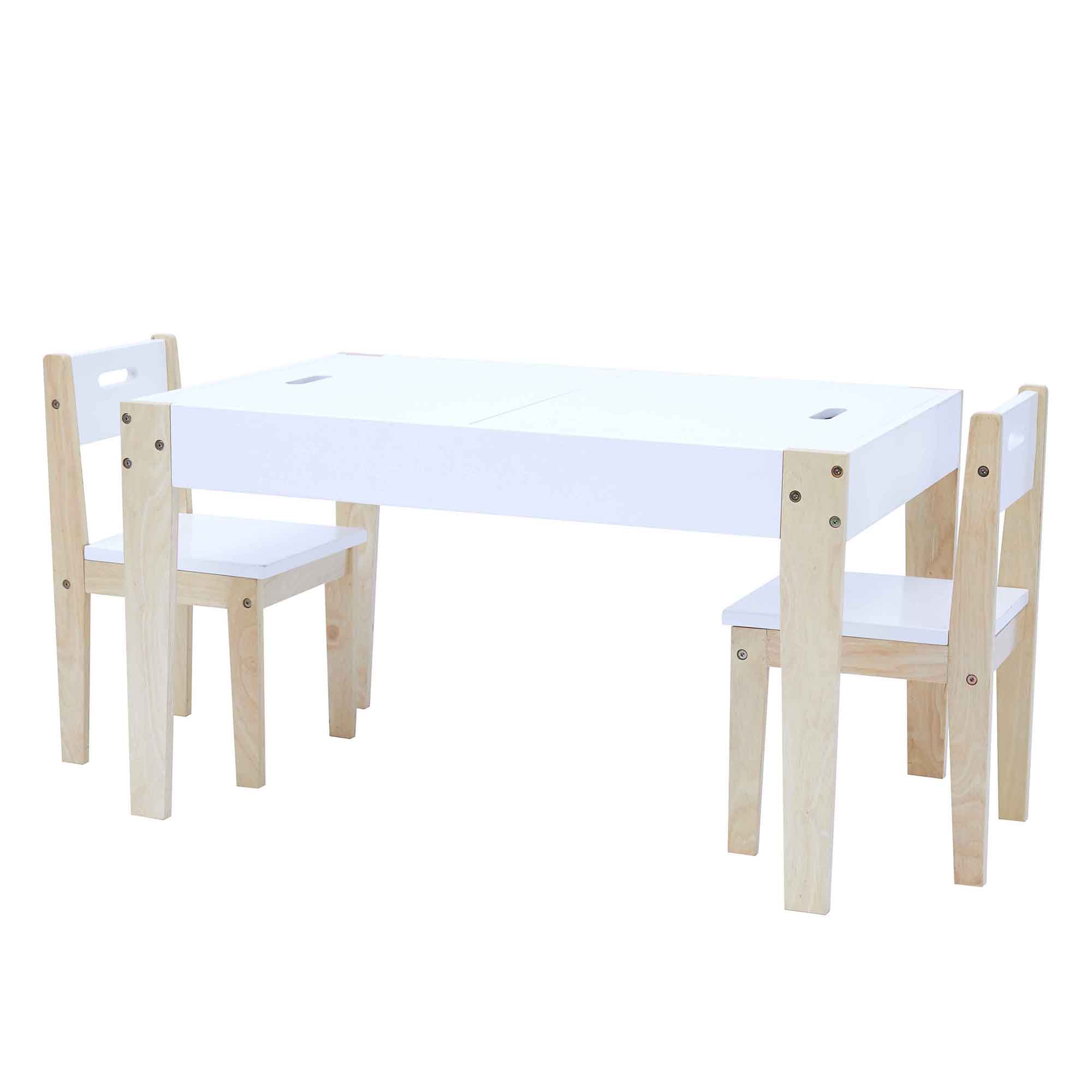 Fantasy Fields 3 Piece Play Table And Chairs Set With Storage And 2-way Chalkboard Table Top, White