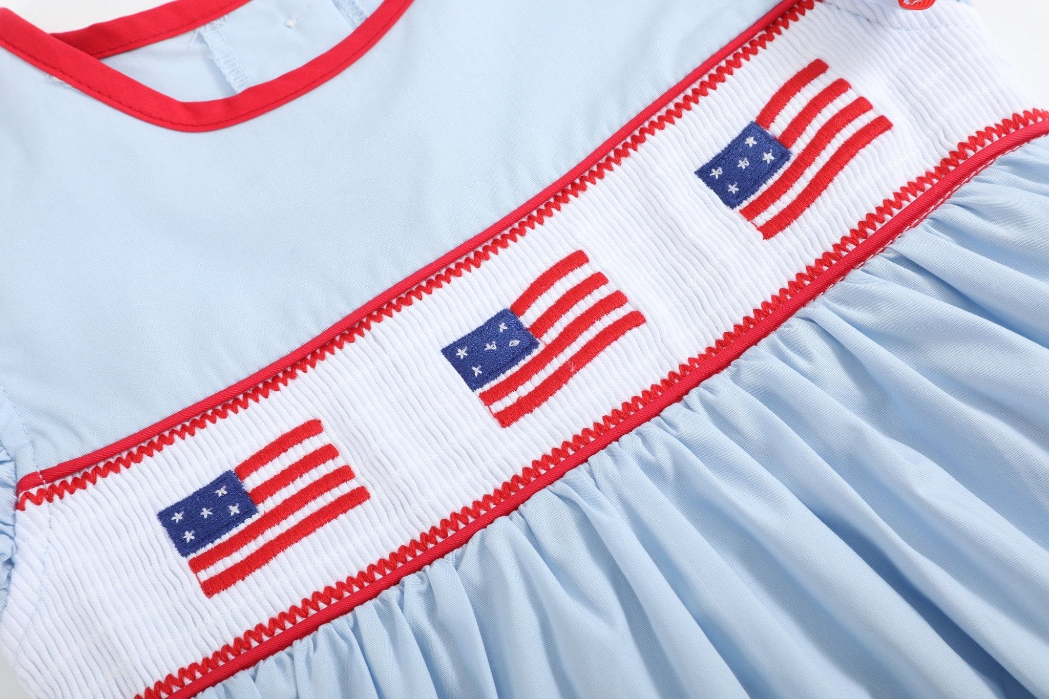 Light Blue Usa Flag Smocked Dress