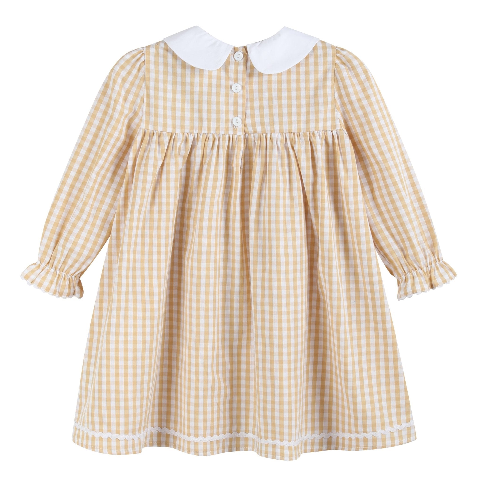 Light Brown Gingham Pumpkin Vine Ruffle Dress