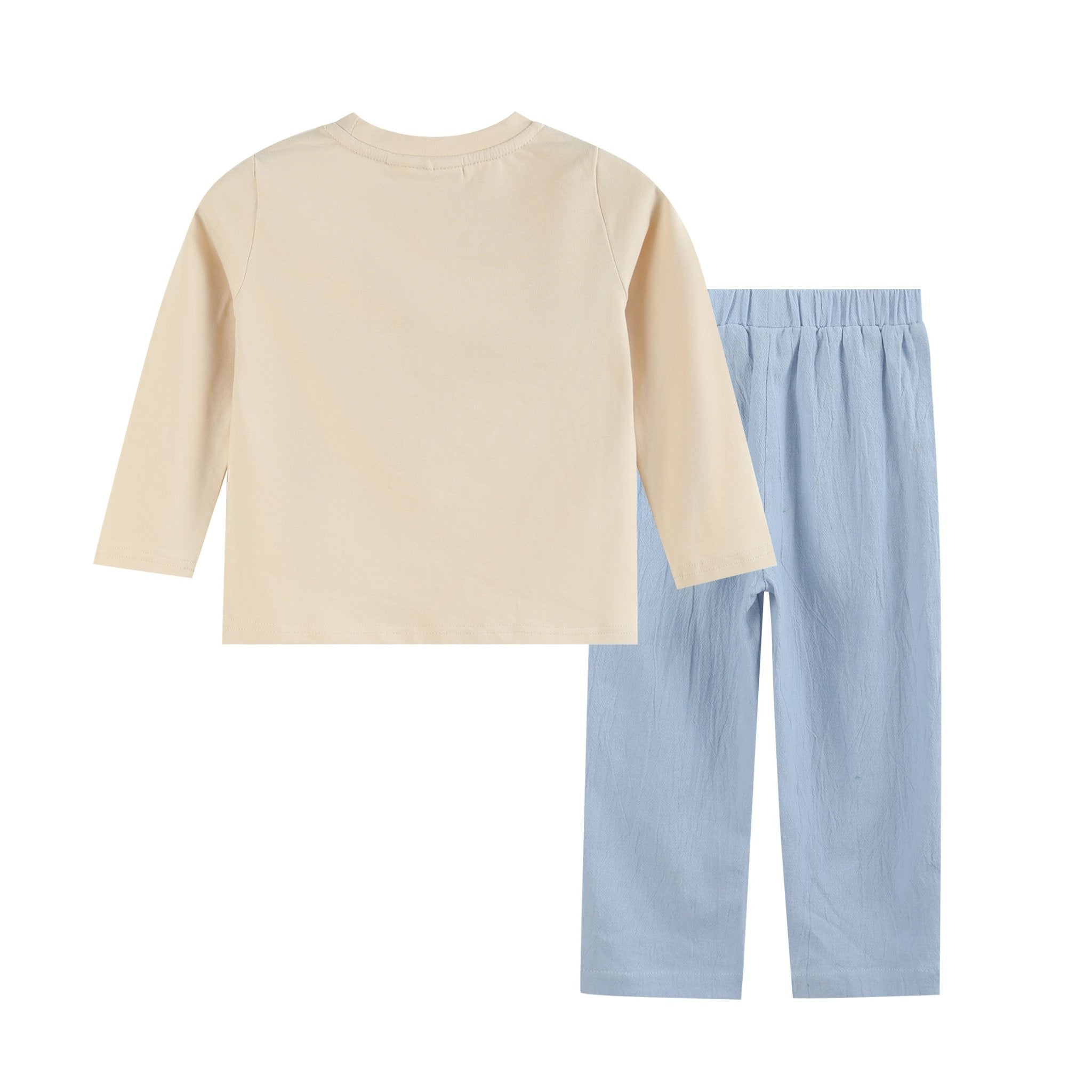 Light Brown Nativity Smocked Shirt And Blue Pants