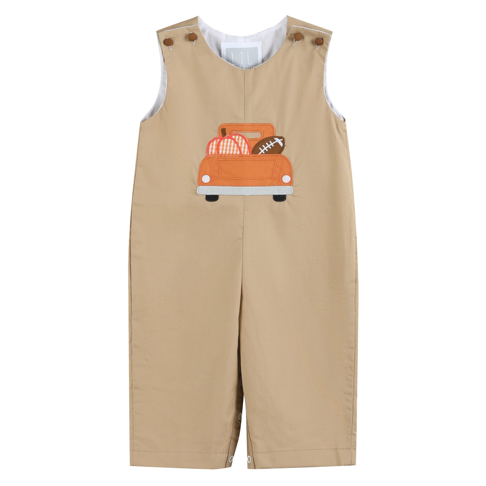 Light Brown Pumpkin Football Truck Overalls