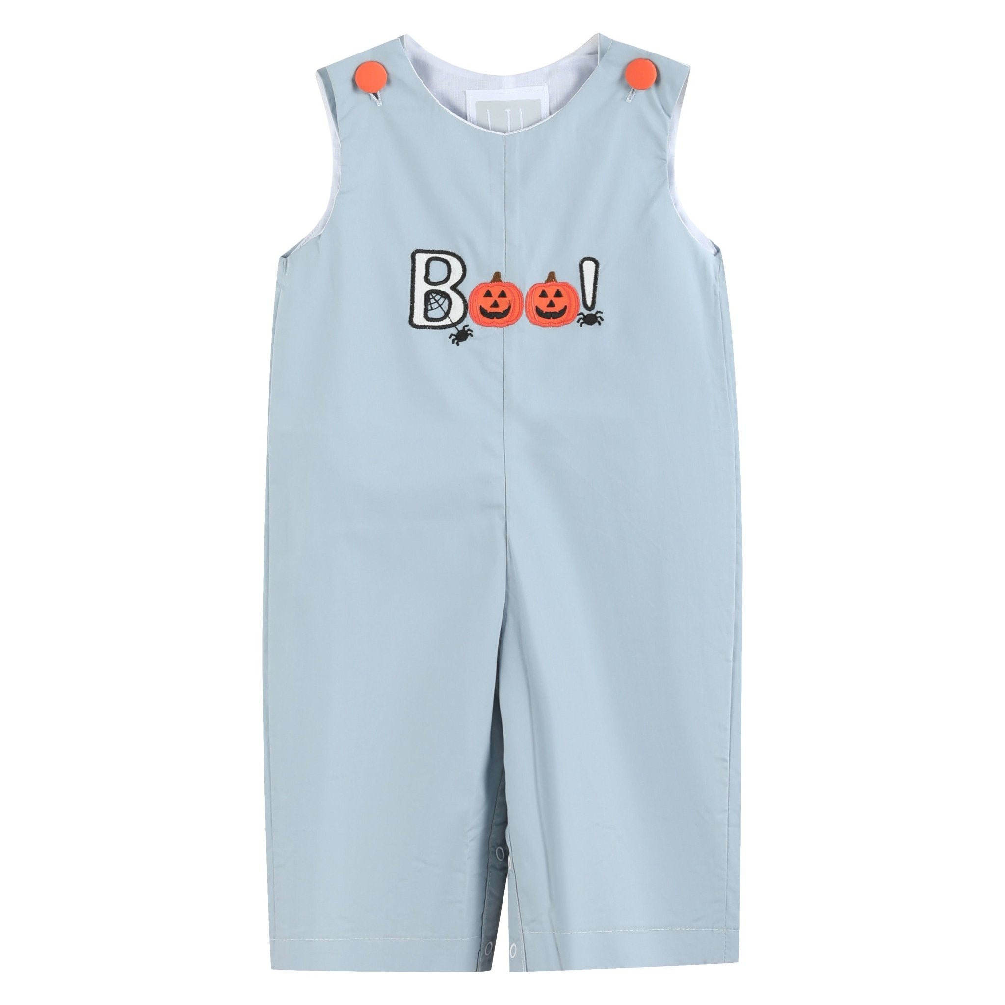 Light Gray 'boo' Applique Overalls