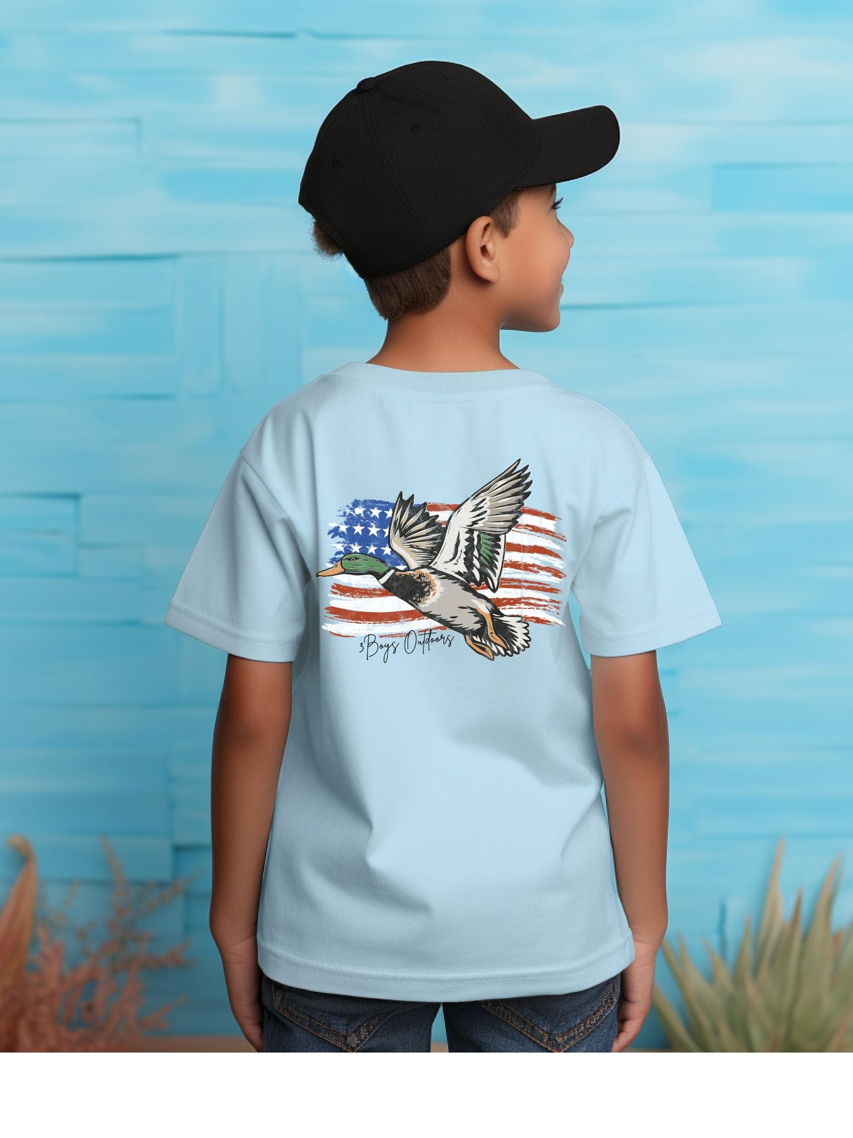 3boys Outdoors Mallard With Flag