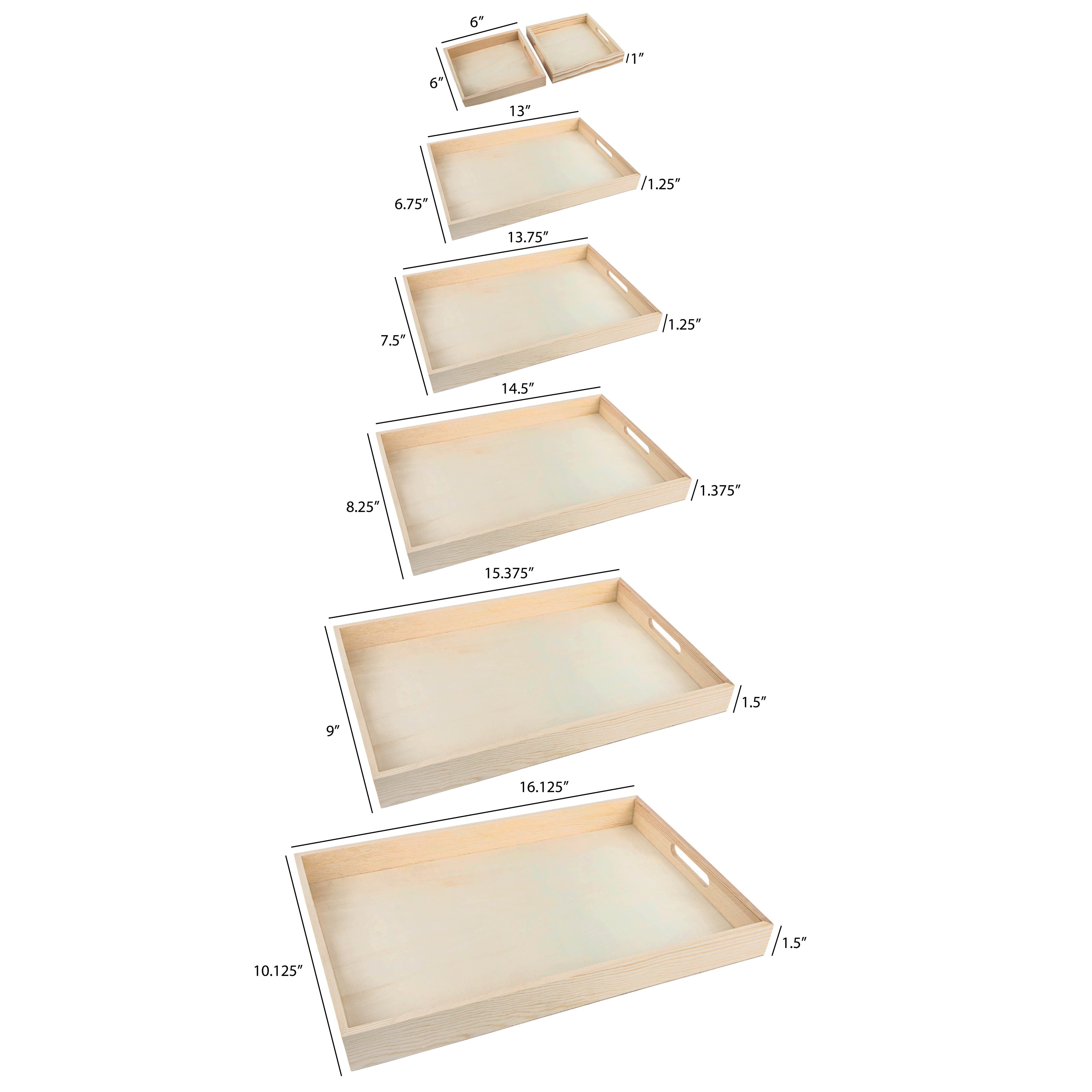 Wooden Nested Serving Trays 7 Pack Set Of Rectangle